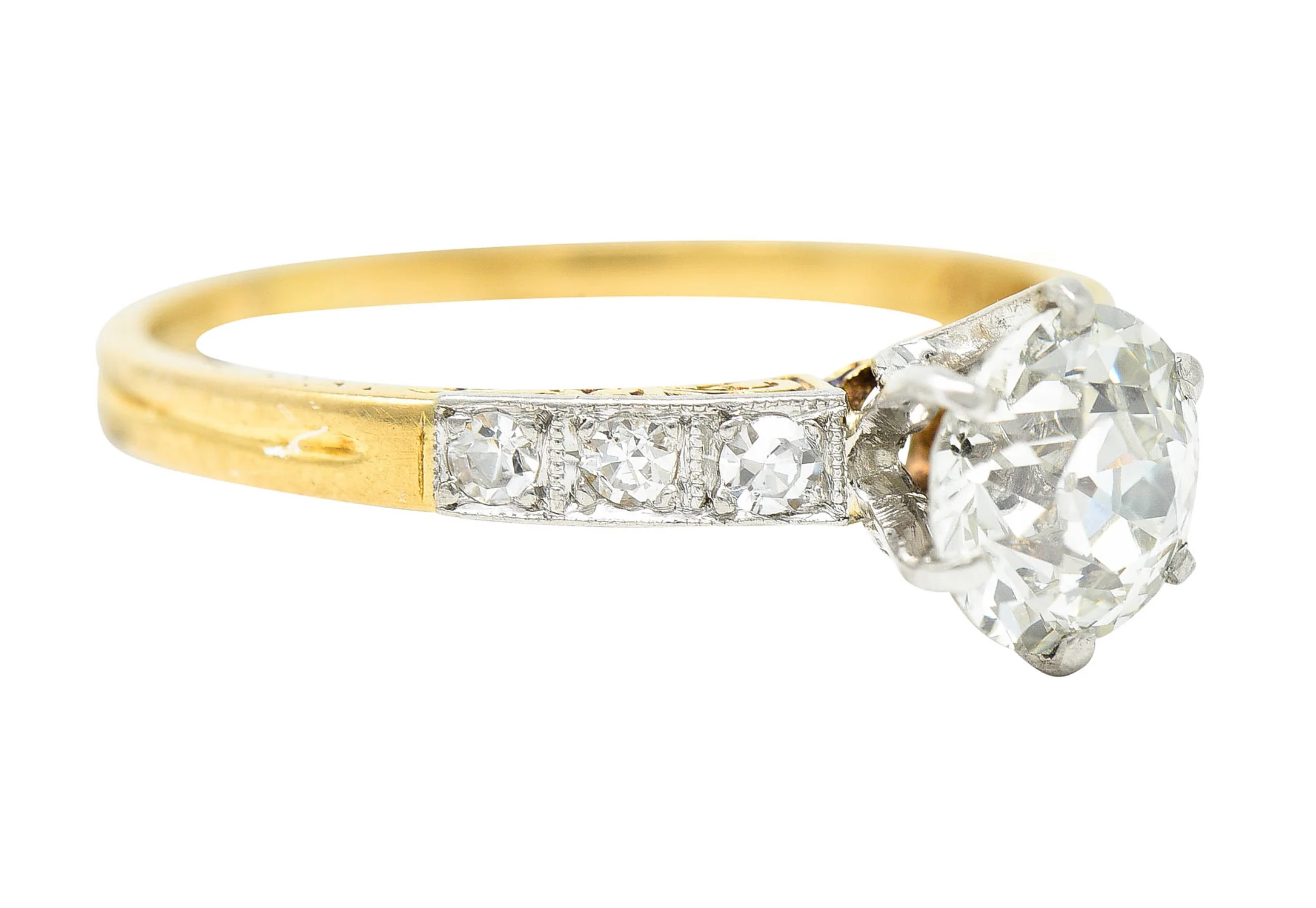 Early Art Deco 0.95 CTW Diamond Platinum-Topped 18 Karat Gold Engagement Ring - Image 2