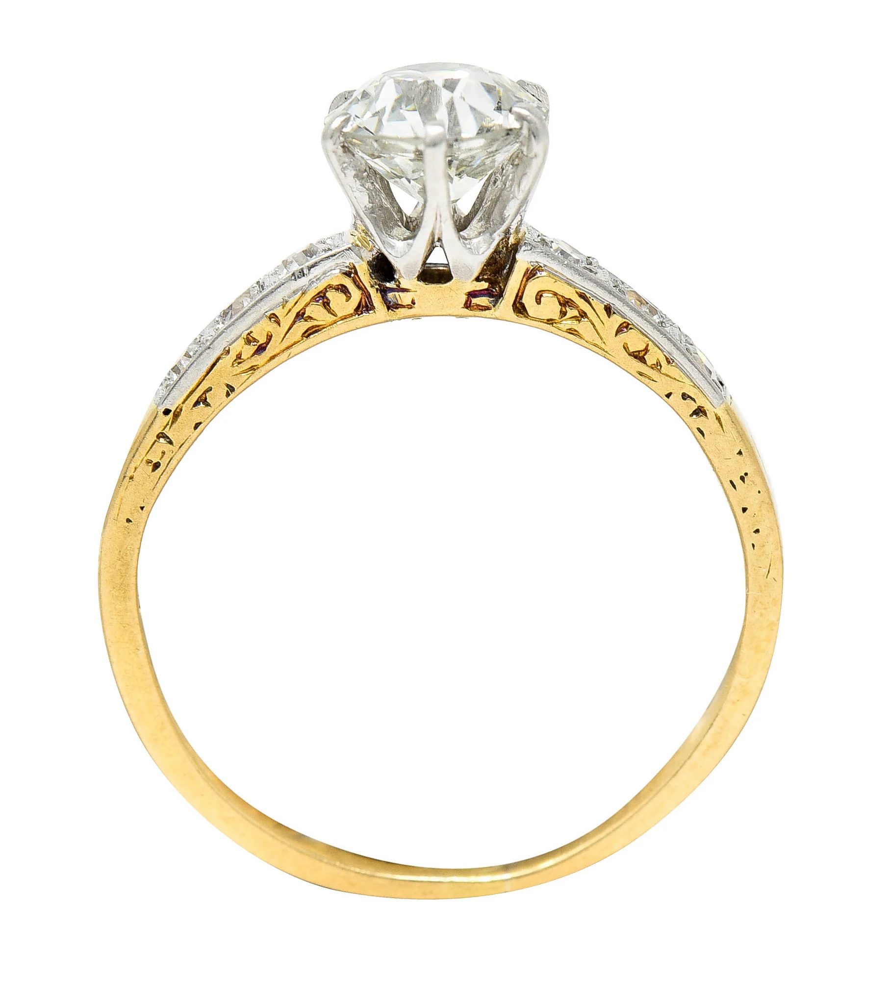 Early Art Deco 0.95 CTW Diamond Platinum-Topped 18 Karat Gold Engagement Ring - Image 8