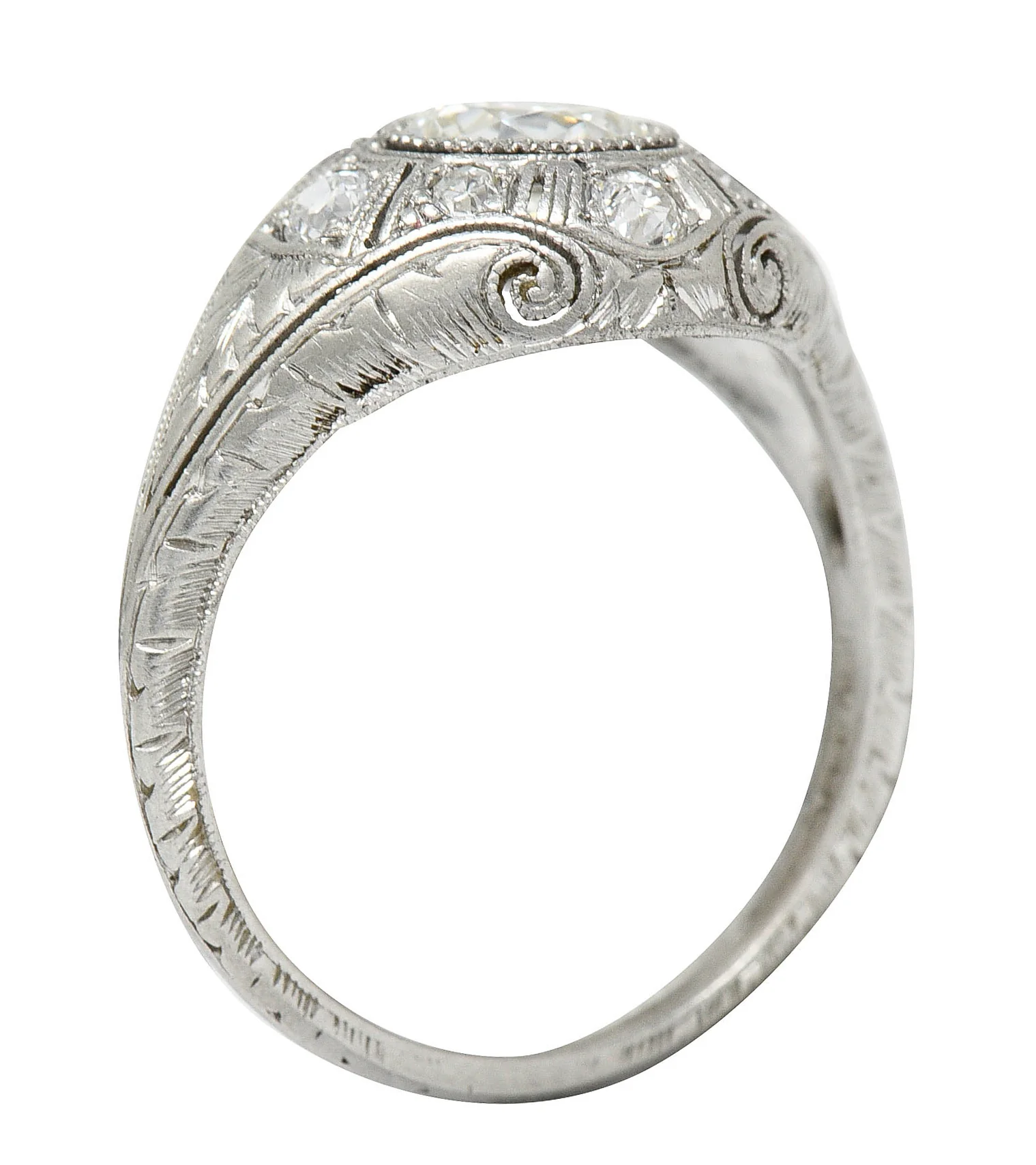 Early Art Deco 1.07 CTW Diamond Platinum Bombe Foliate Engagement Ring - Image 2