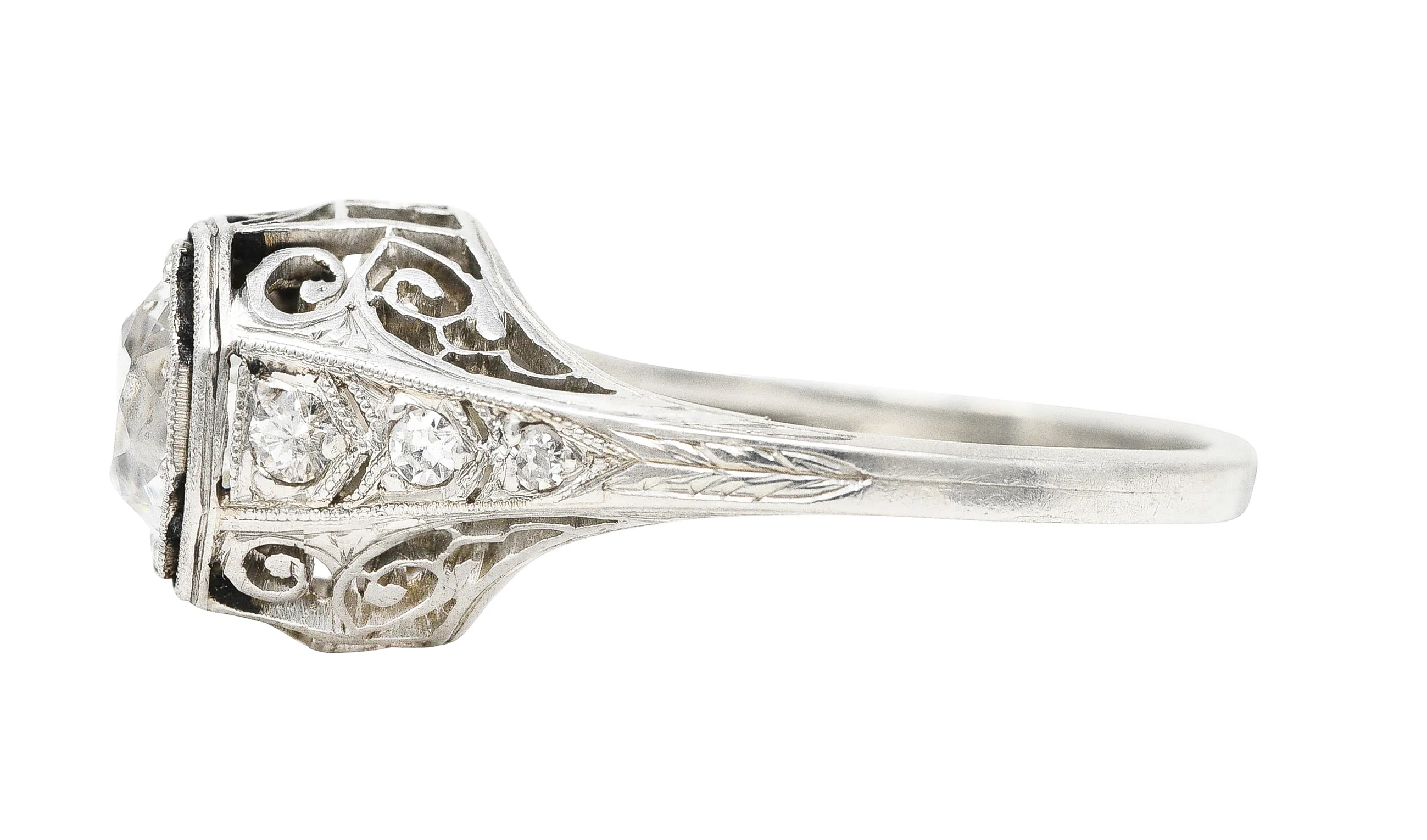 Early Art Deco 1.20 CTW Old European Cut Diamond Platinum Swirl Antique Engagement Ring - Image 5