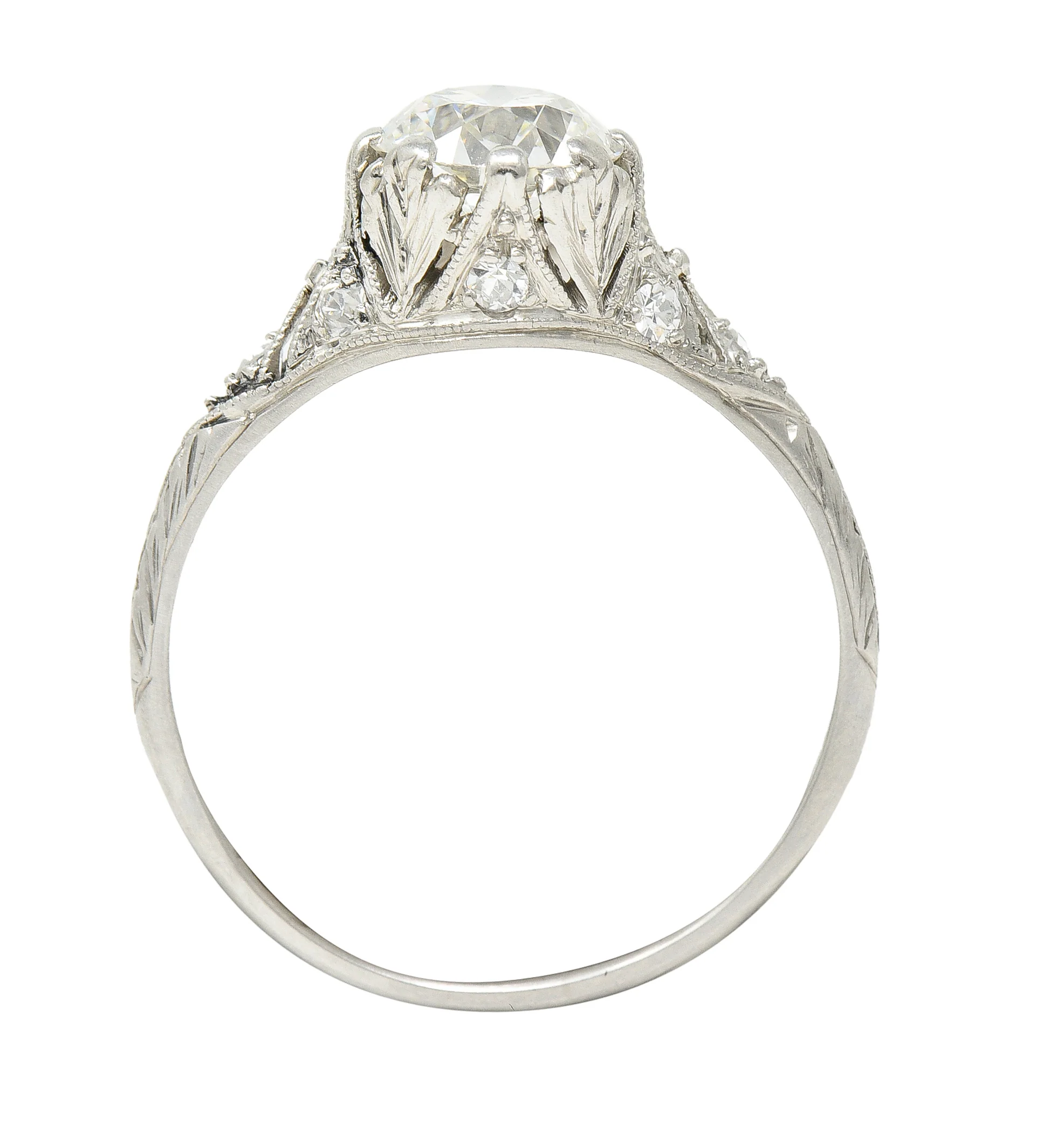 Early Art Deco 1.23 CTW Old European Cut Diamond Platinum Oak Leaf Antique Engagement Ring - Image 10