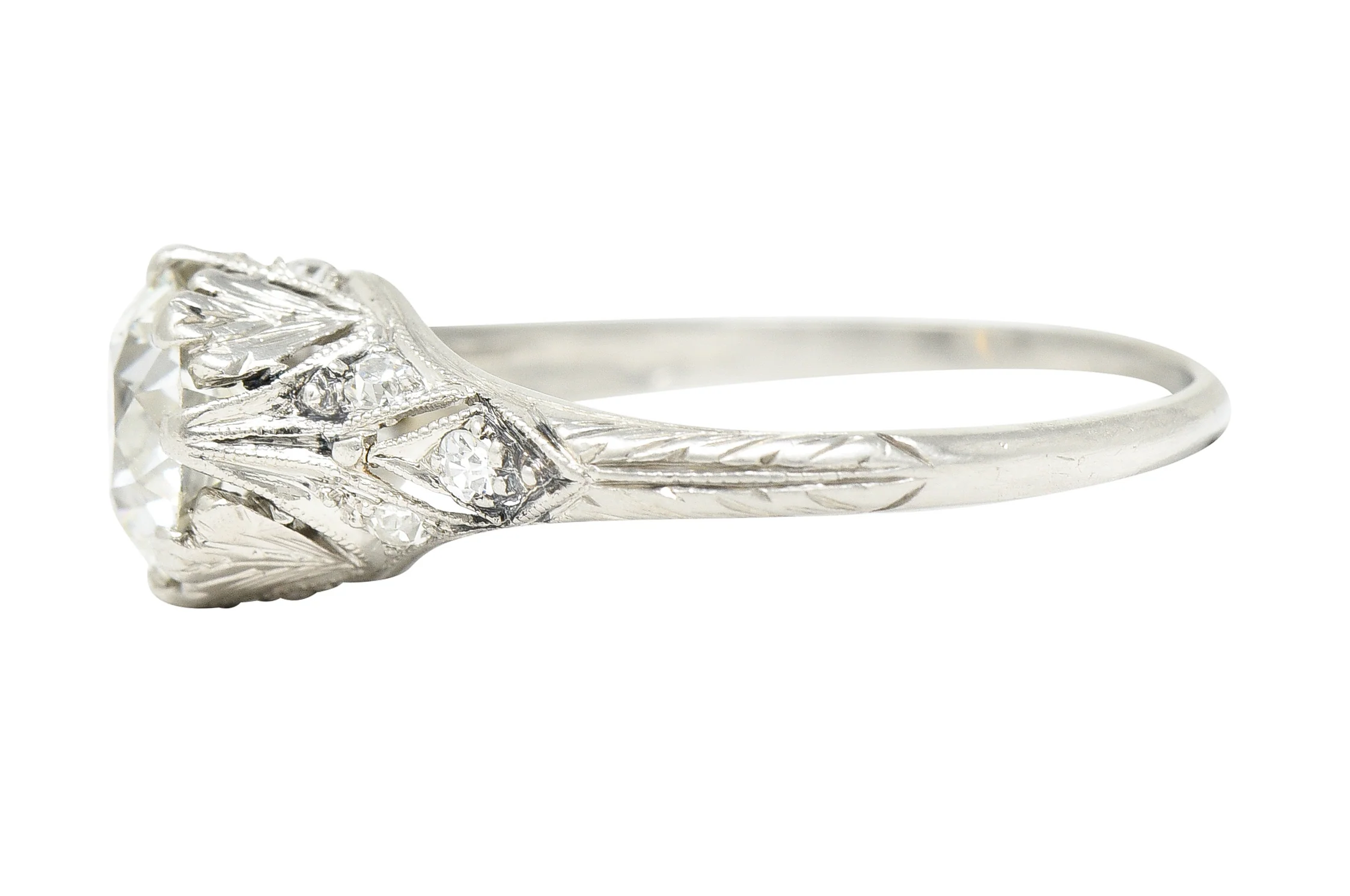Early Art Deco 1.23 CTW Old European Cut Diamond Platinum Oak Leaf Antique Engagement Ring - Image 6