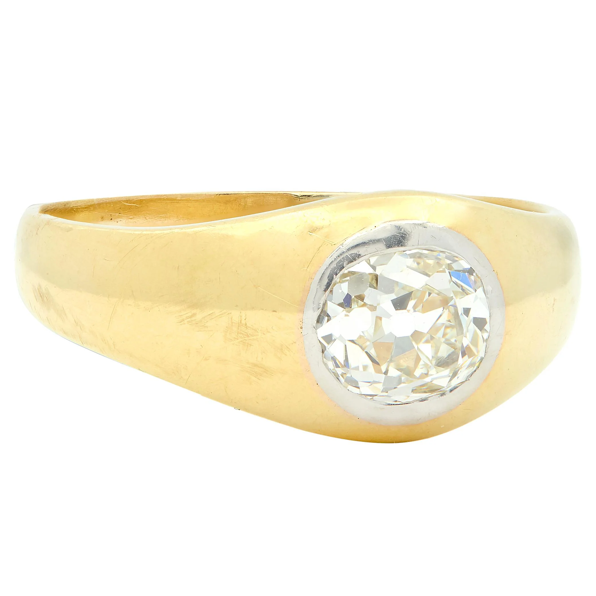 Early Art Deco 1.35 Carat Old Mine Cut Diamond 18 Karat Yellow Gold Antique Gypsy Ring - Image 3