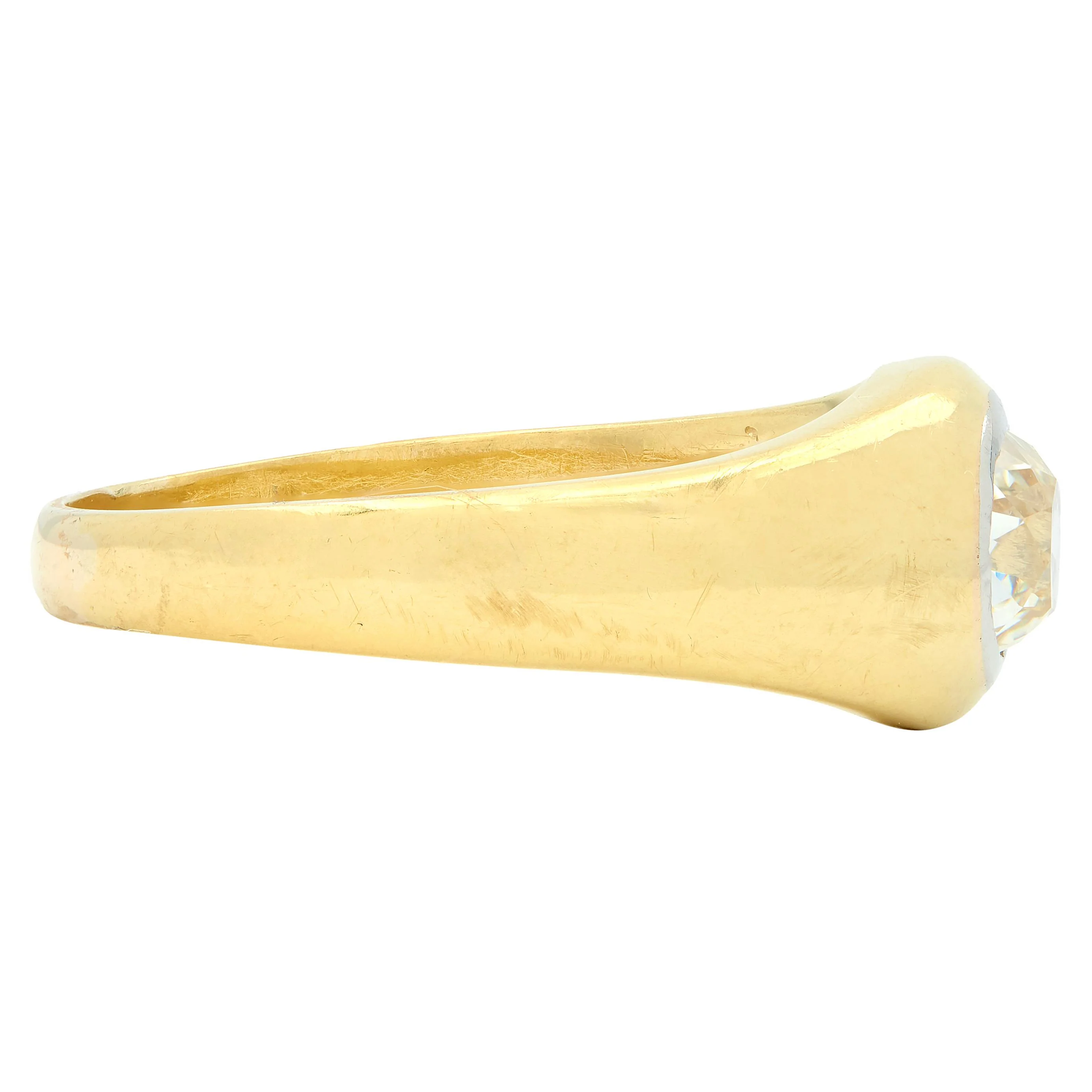 Early Art Deco 1.35 Carat Old Mine Cut Diamond 18 Karat Yellow Gold Antique Gypsy Ring - Image 4