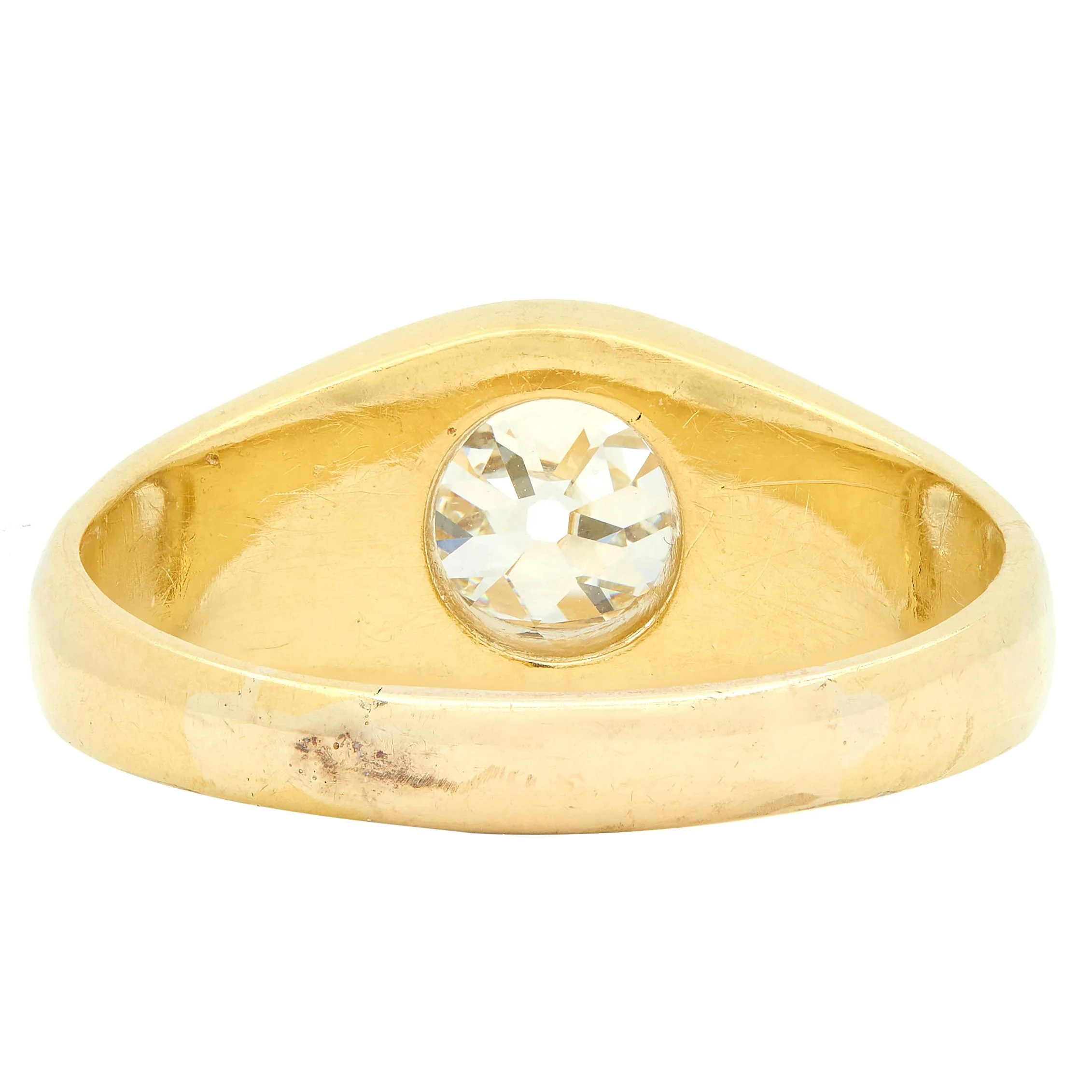 Early Art Deco 1.35 Carat Old Mine Cut Diamond 18 Karat Yellow Gold Antique Gypsy Ring - Image 5