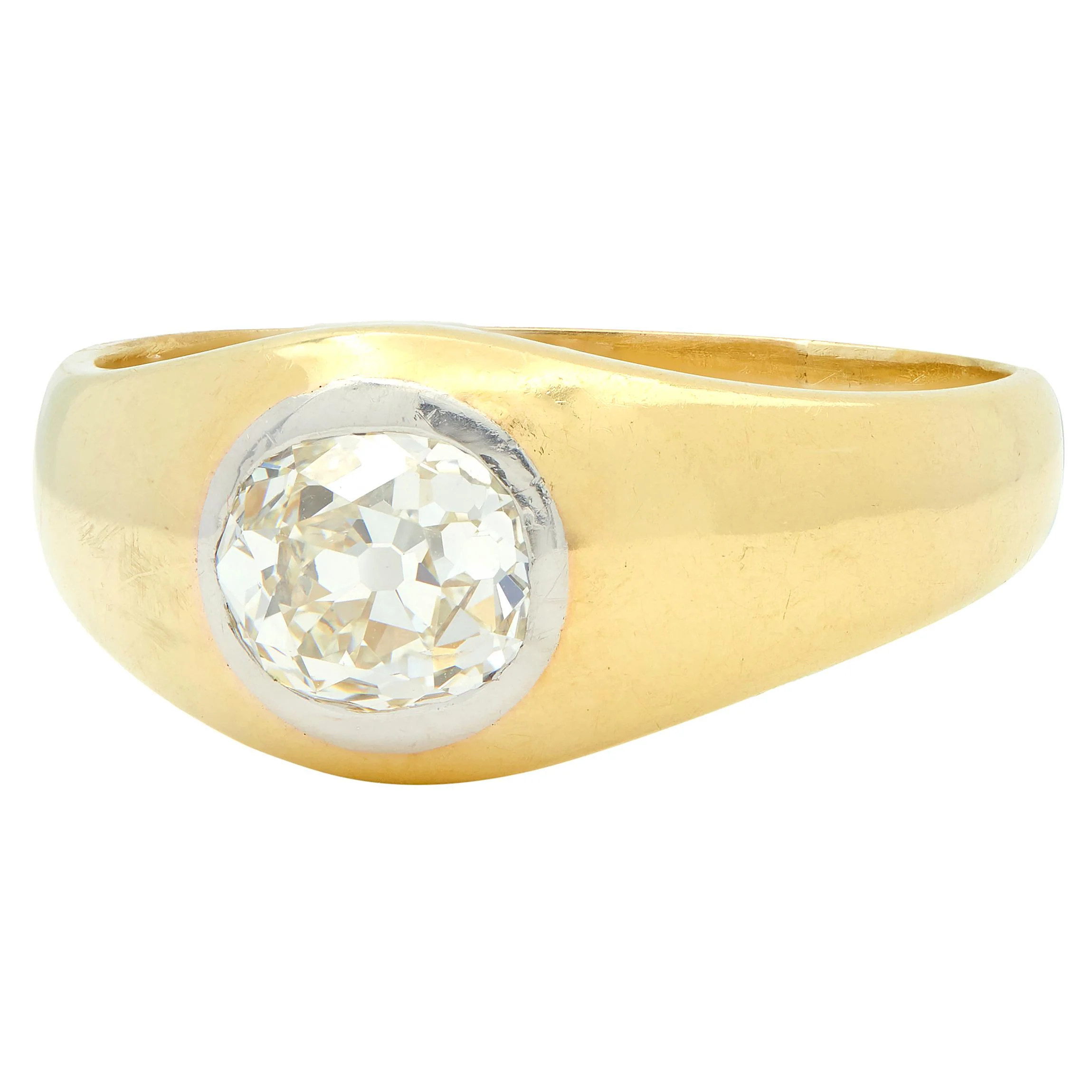 Early Art Deco 1.35 Carat Old Mine Cut Diamond 18 Karat Yellow Gold Antique Gypsy Ring - Image 7