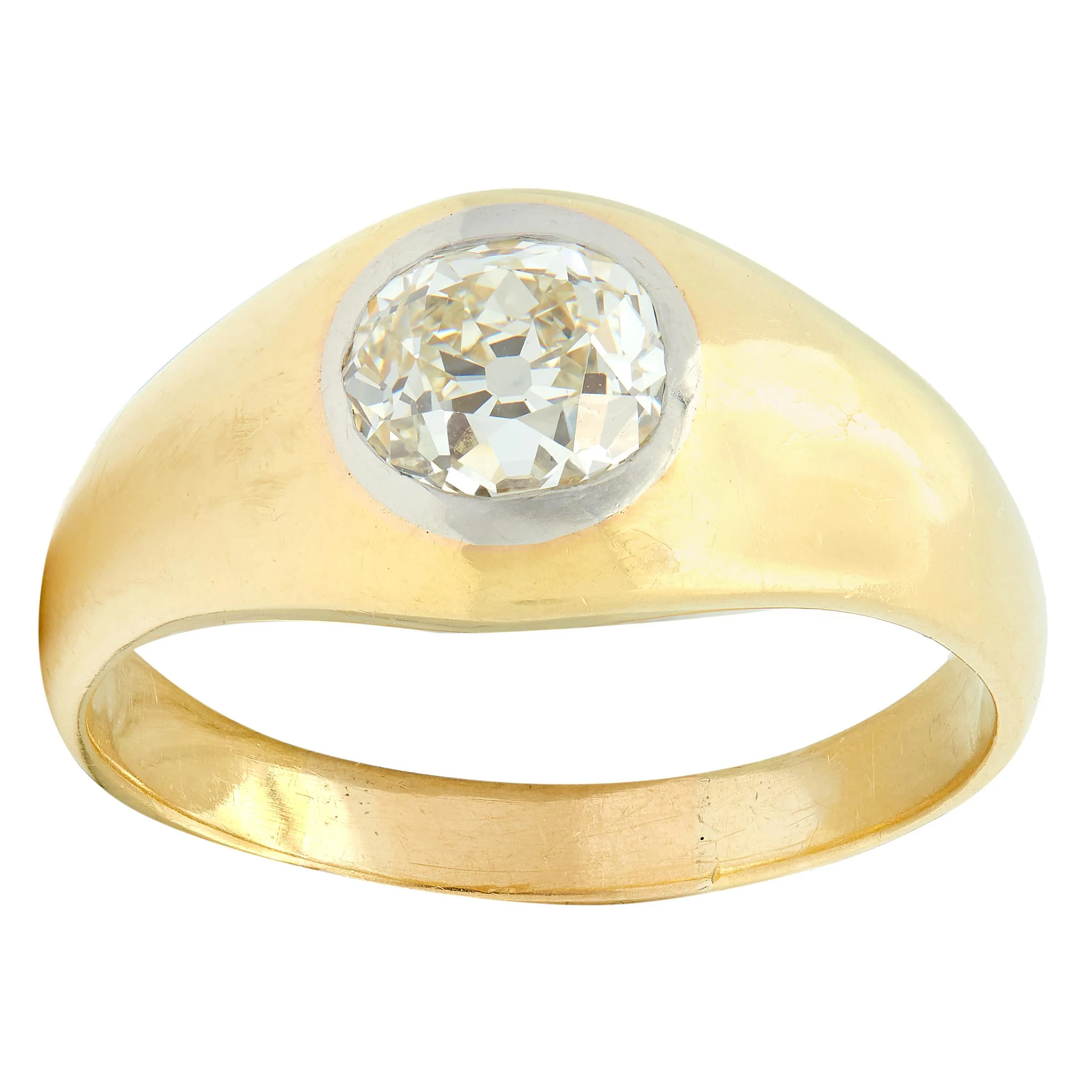 Early Art Deco 1.35 Carat Old Mine Cut Diamond 18 Karat Yellow Gold Antique Gypsy Ring - Image 8