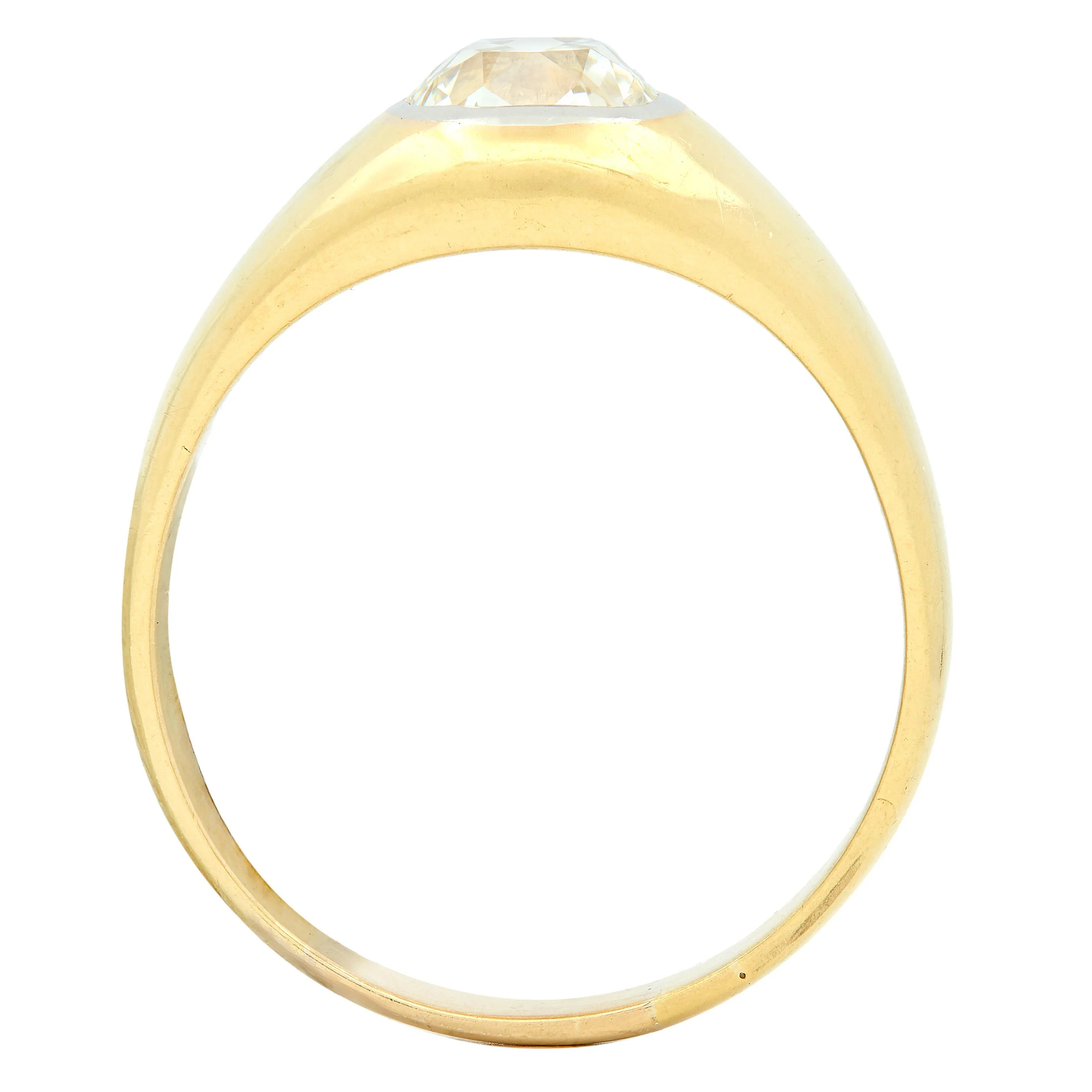 Early Art Deco 1.35 Carat Old Mine Cut Diamond 18 Karat Yellow Gold Antique Gypsy Ring - Image 9