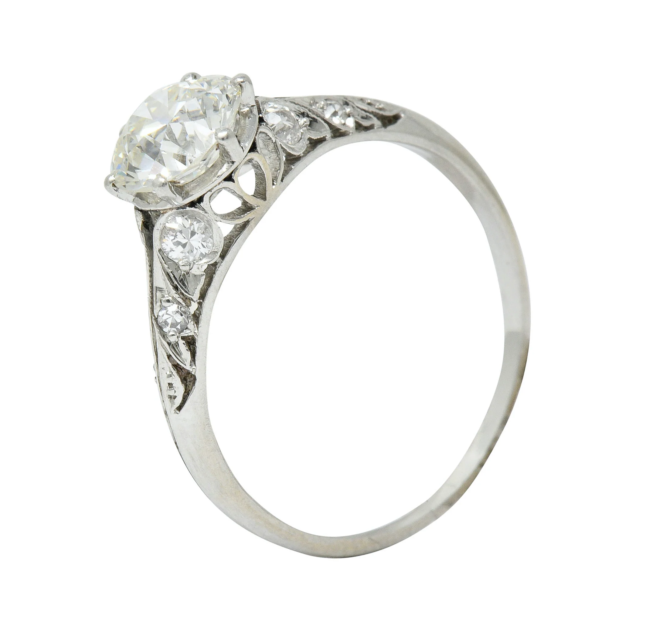 Early Art Deco 1.58 CTW Diamond Platinum Lotus Engagement Ring - Image 10