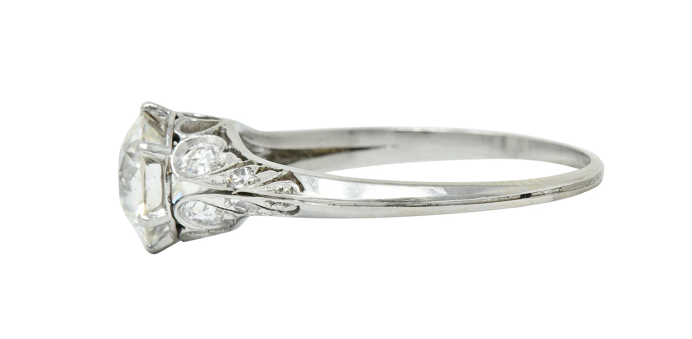 Early Art Deco 1.58 CTW Diamond Platinum Lotus Engagement Ring - Image 5