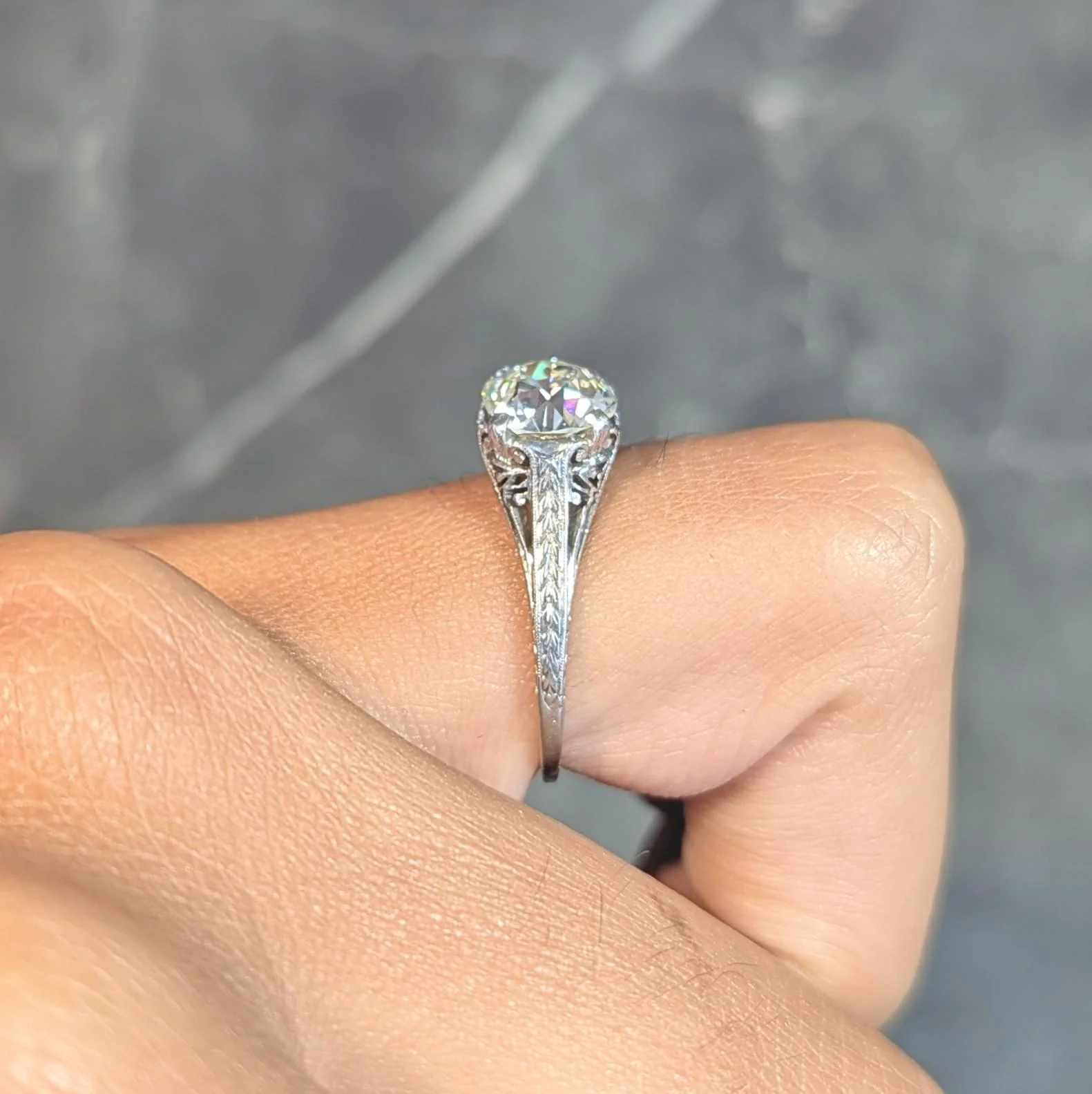 Early Art Deco 1.66 CTW Old Mine Cut Diamond Platinum Butterfly Antique Engagement Ring GIA - Image 13