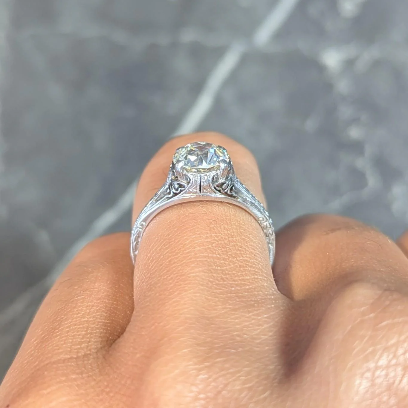 Early Art Deco 1.66 CTW Old Mine Cut Diamond Platinum Butterfly Antique Engagement Ring GIA - Image 14