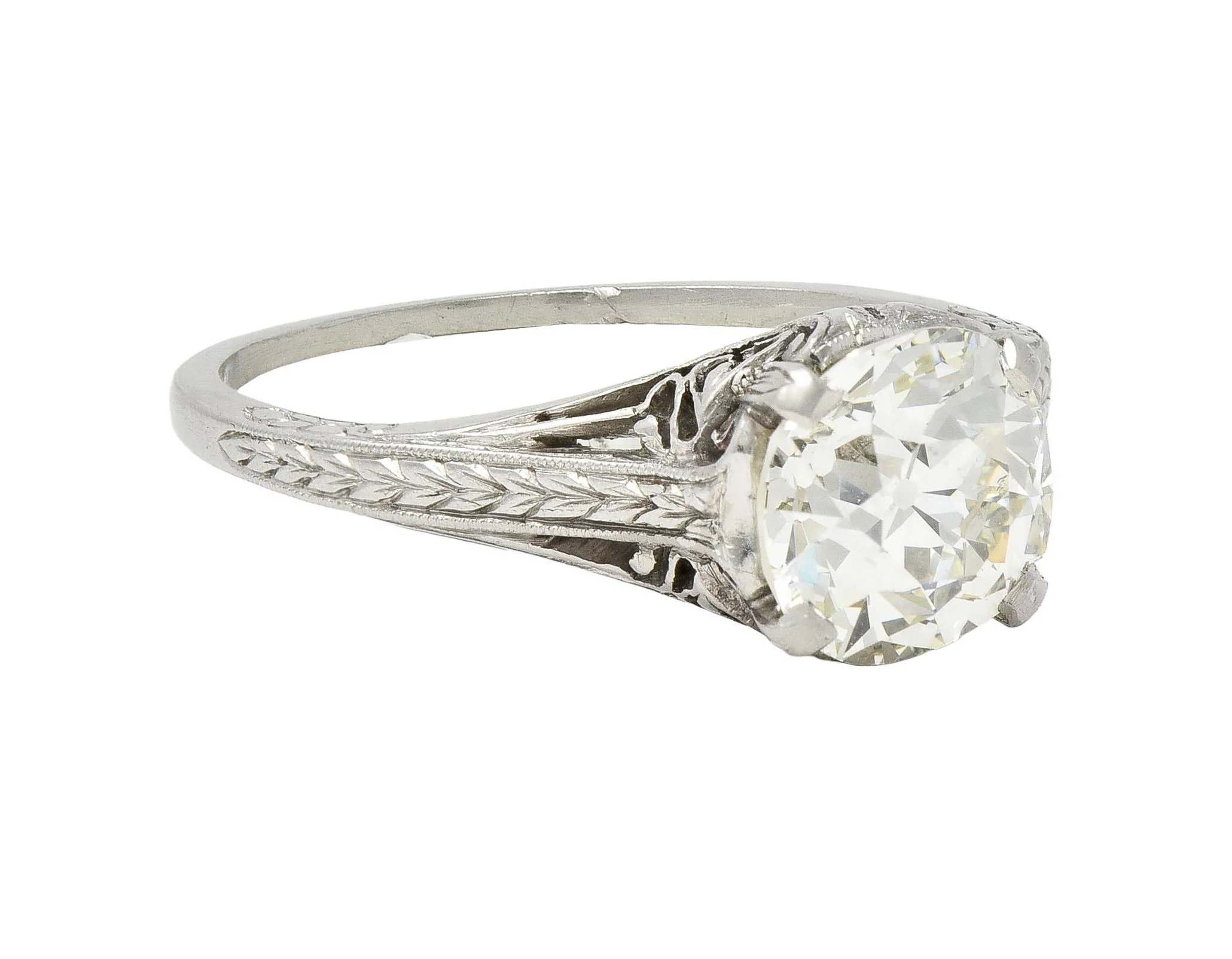 Early Art Deco 1.66 CTW Old Mine Cut Diamond Platinum Butterfly Antique Engagement Ring GIA - Image 2