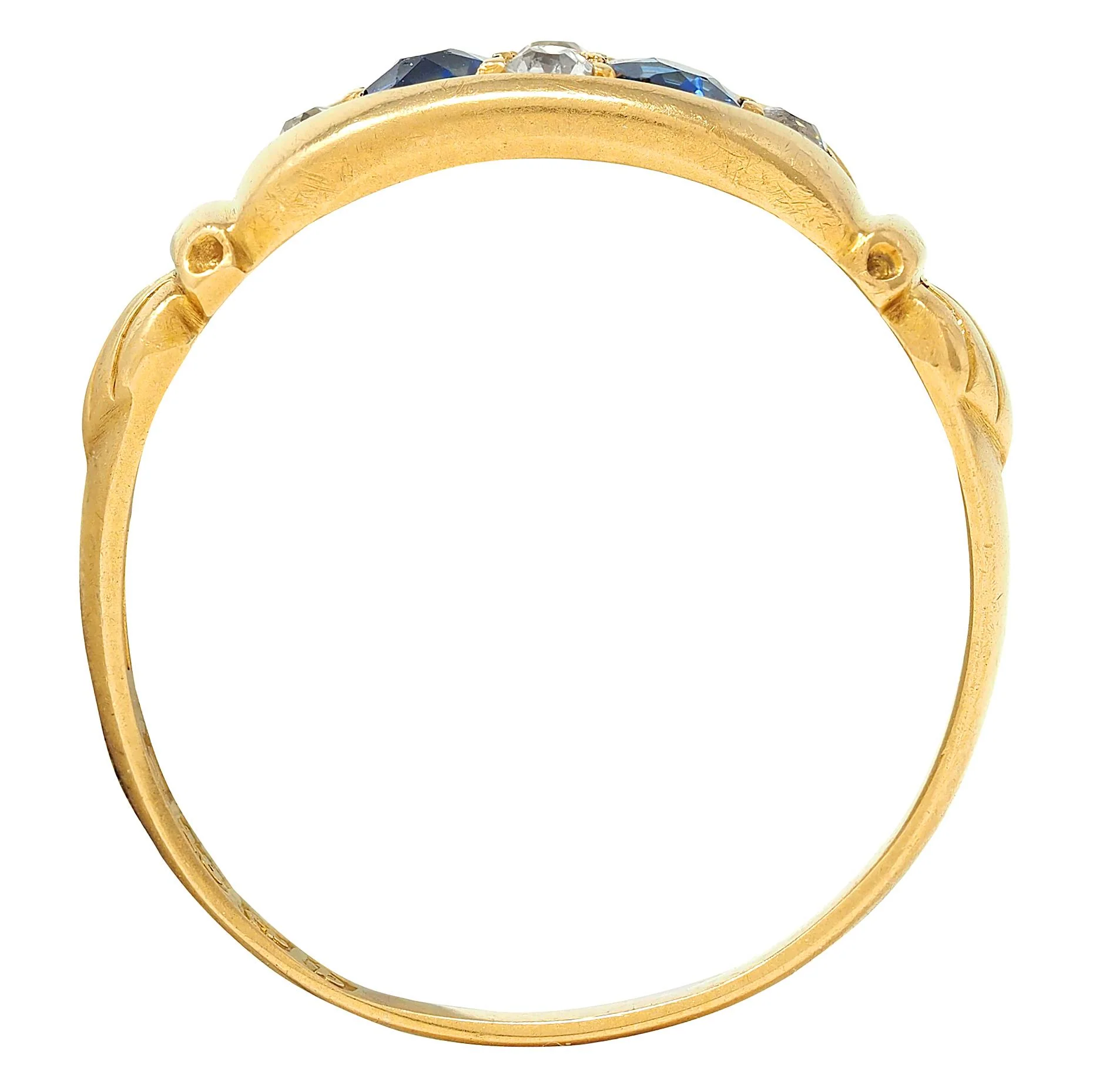 Early Art Deco 1919 Sapphire Diamond 18 Karat Yellow Gold Antique Marquise Band Ring - Image 5