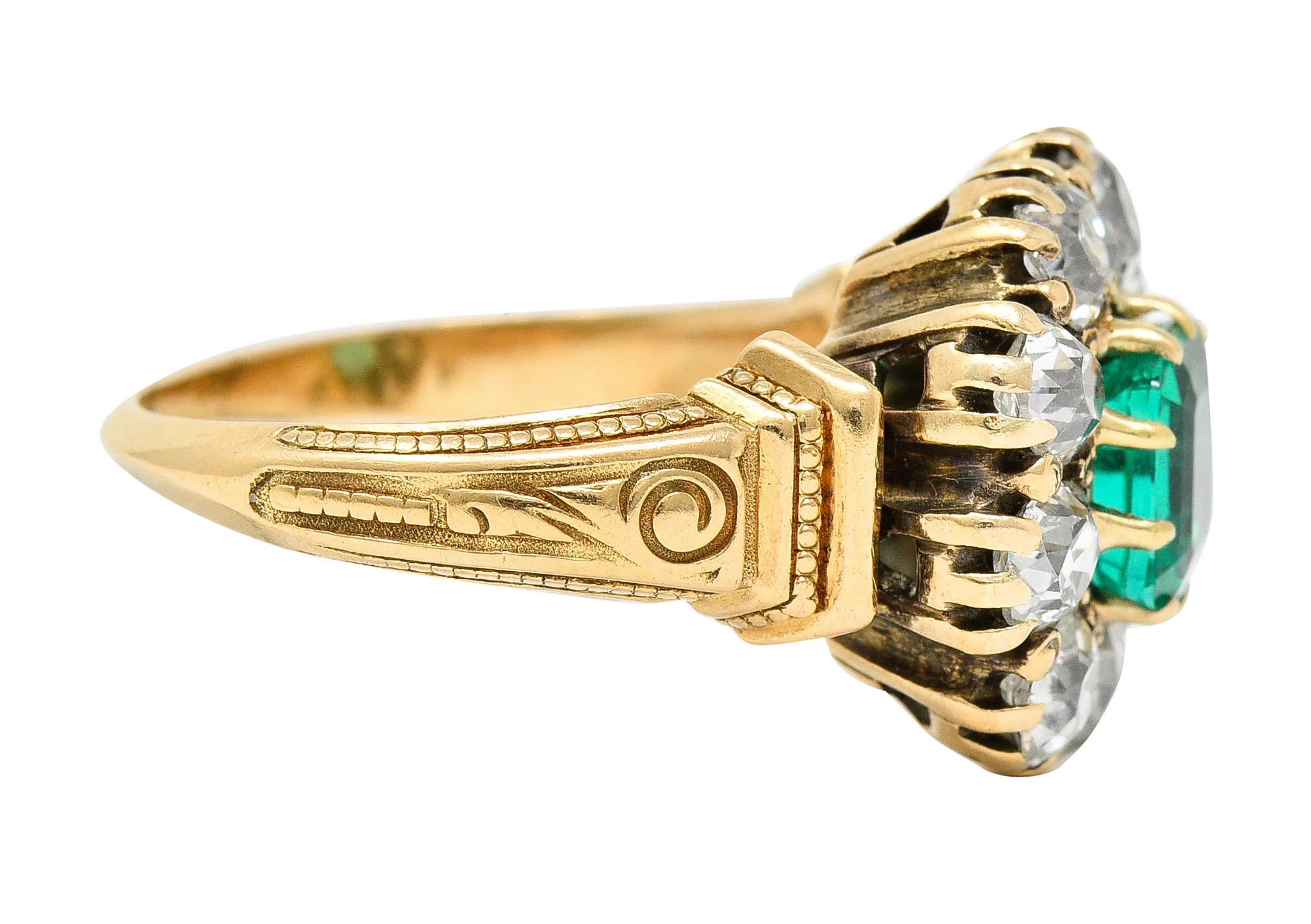 Early Art Deco 2.60 CTW Emerald Diamond 18 Karat Gold Cluster Ring - Image 3