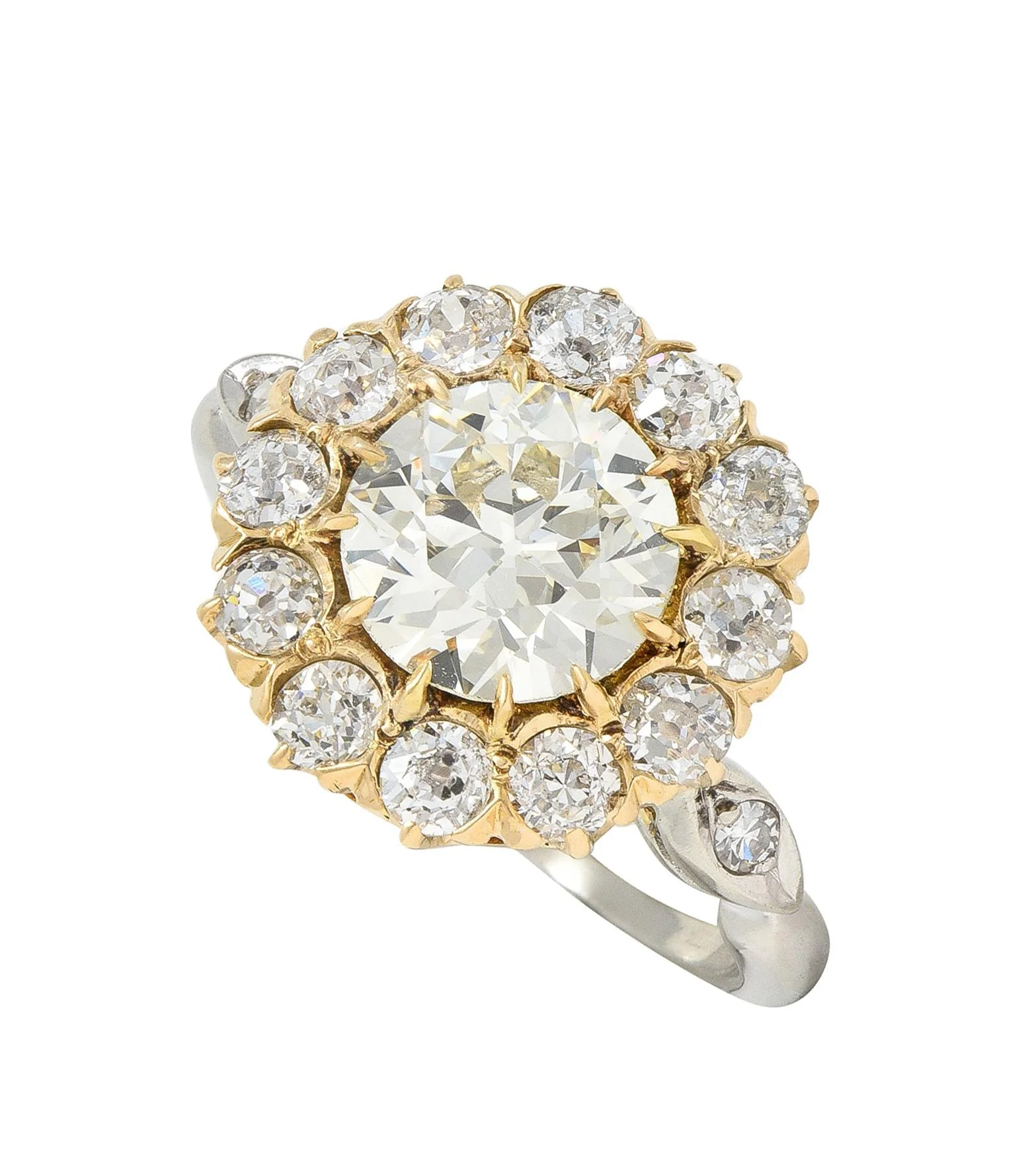 Early Art Deco 2.95 CTW Old European Cut Diamond 14 Karat Two-Tone Gold Vintage Cluster Ring - Image 9