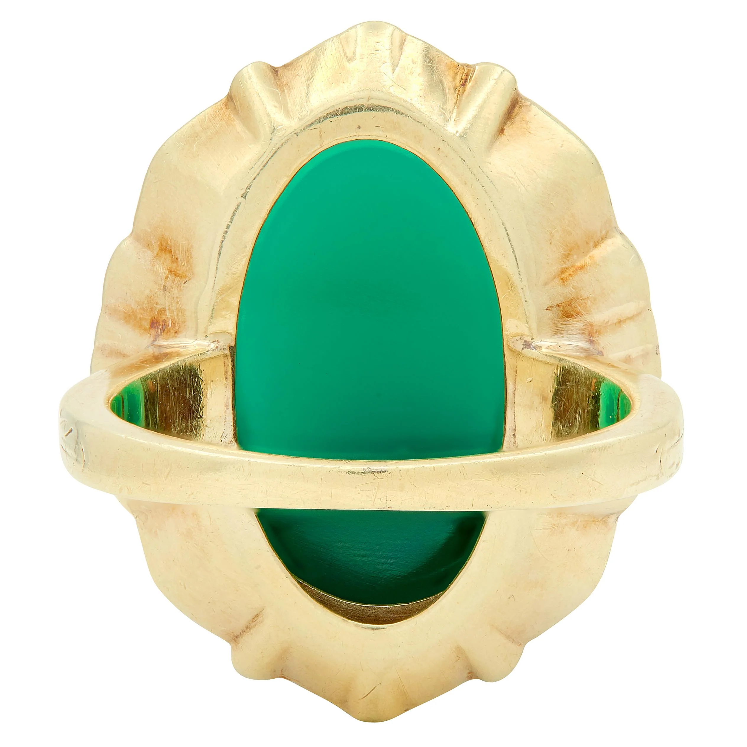 Early Art Deco Chalcedony Enamel 14 Karat Yellow Gold Antique Cocktail Ring - Image 4