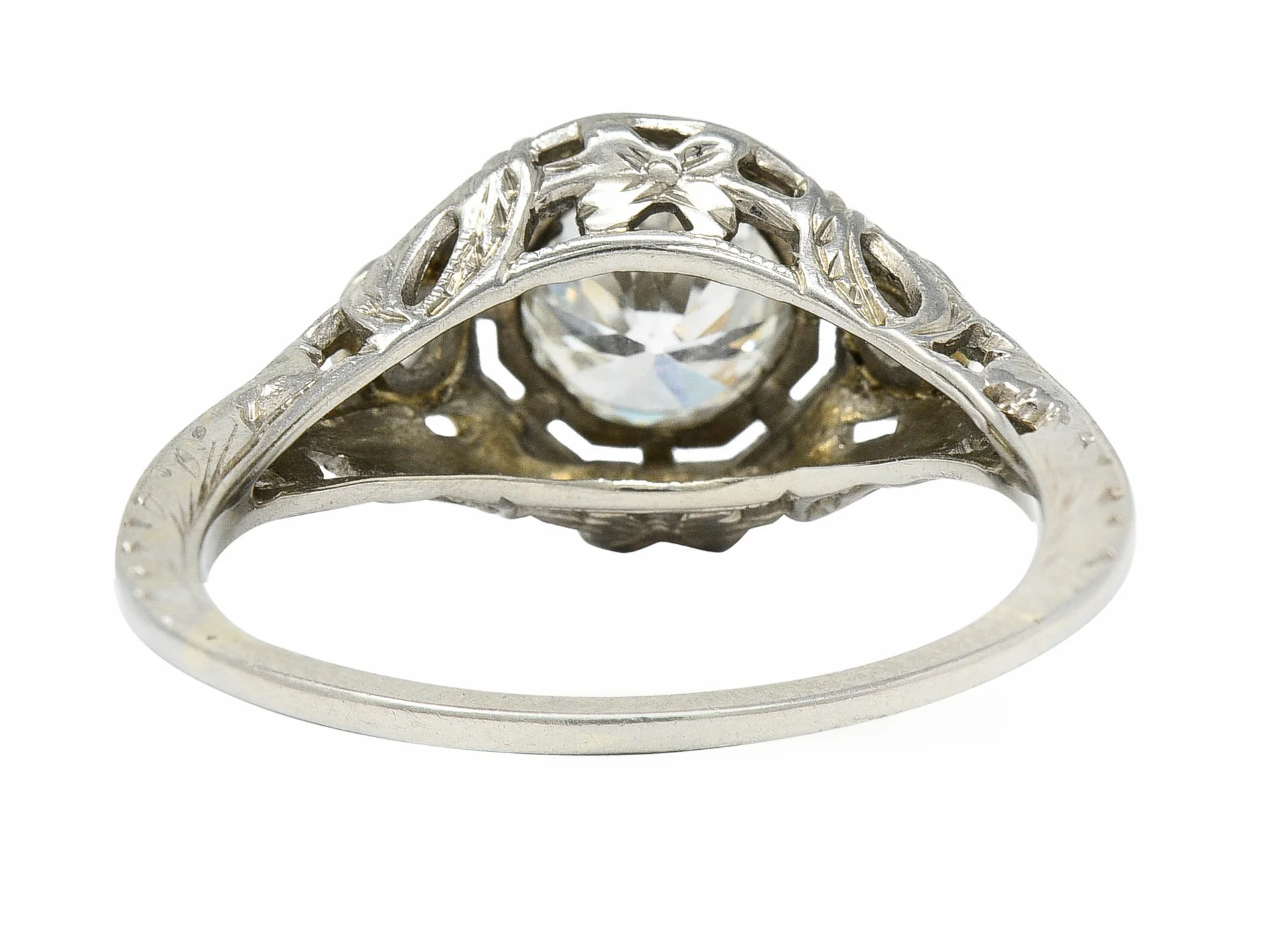 Early Art Deco Diamond 14 Karat White Gold Octagonal Bow Engagement Ring GIA - Image 4
