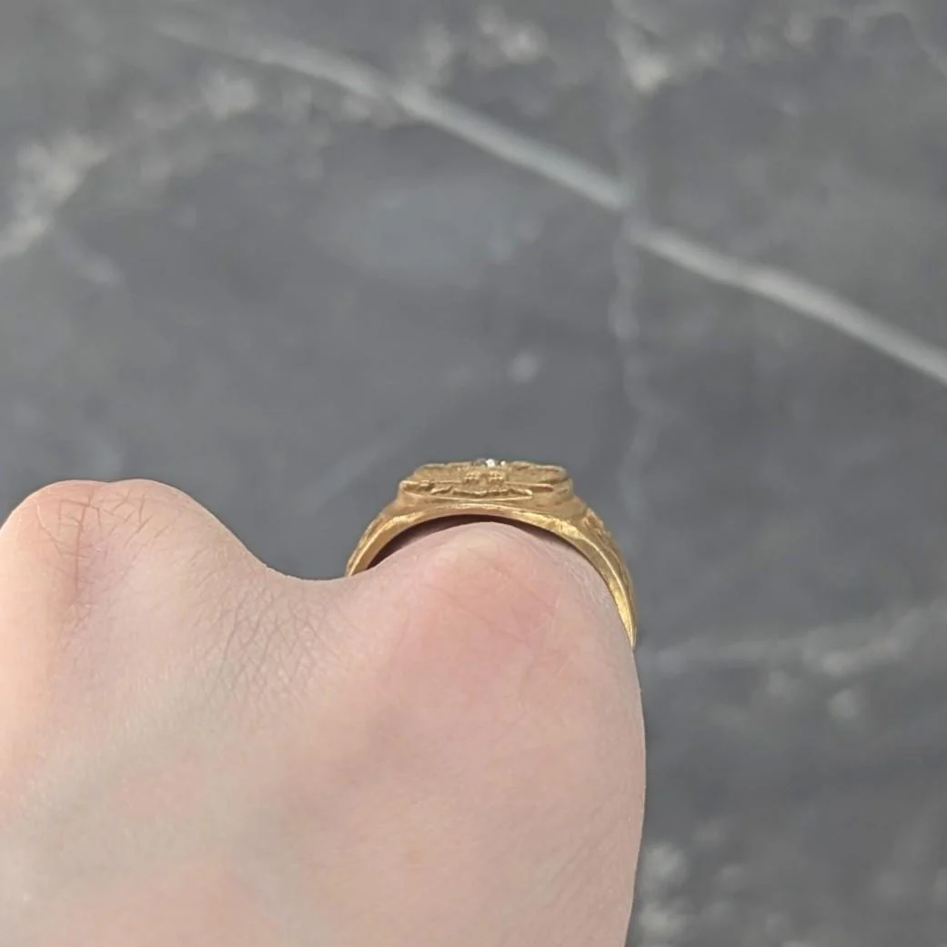 Early Art Deco Diamond 14 Karat Yellow Gold Antique Free Mason Eagle Signet Ring - Image 8