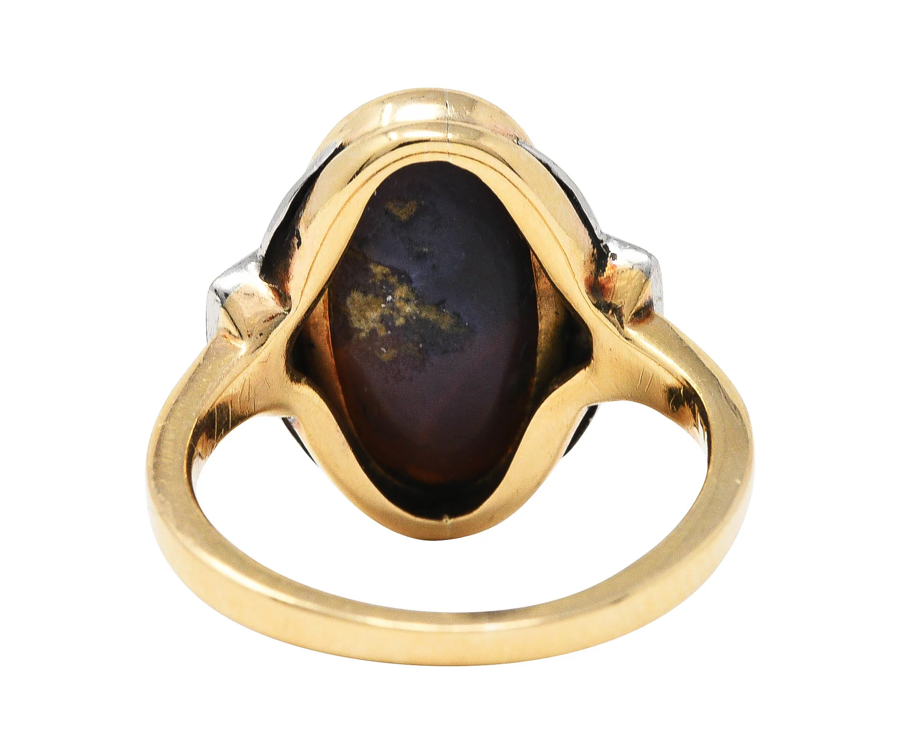 Early Art Deco Diamond Black Opal Platinum Topped 14 Karat Gold Ring - Image 4