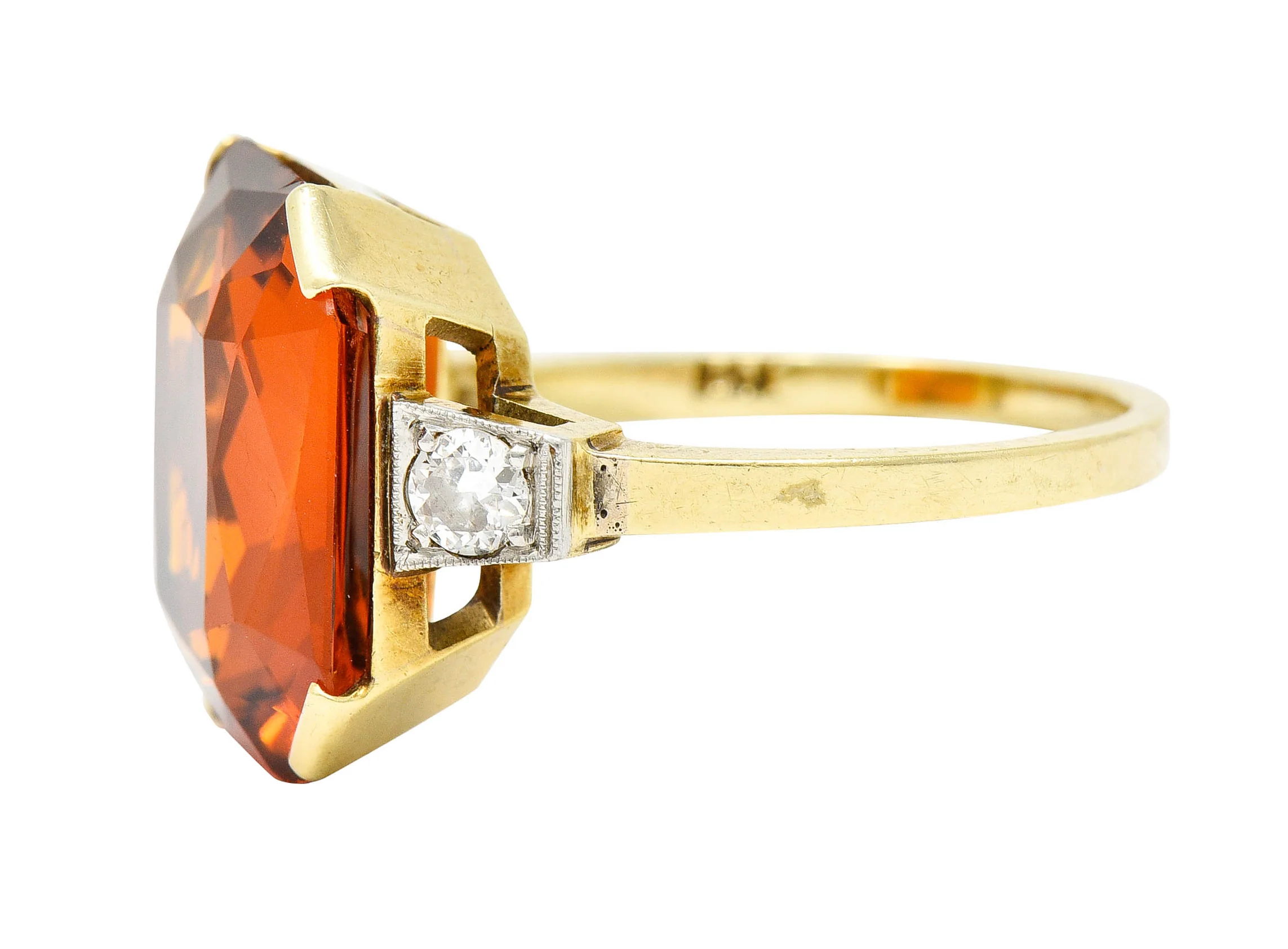 Early Art Deco Diamond Citrine Platinum-Topped 14 Karat Yellow Gold Ring - Image 5