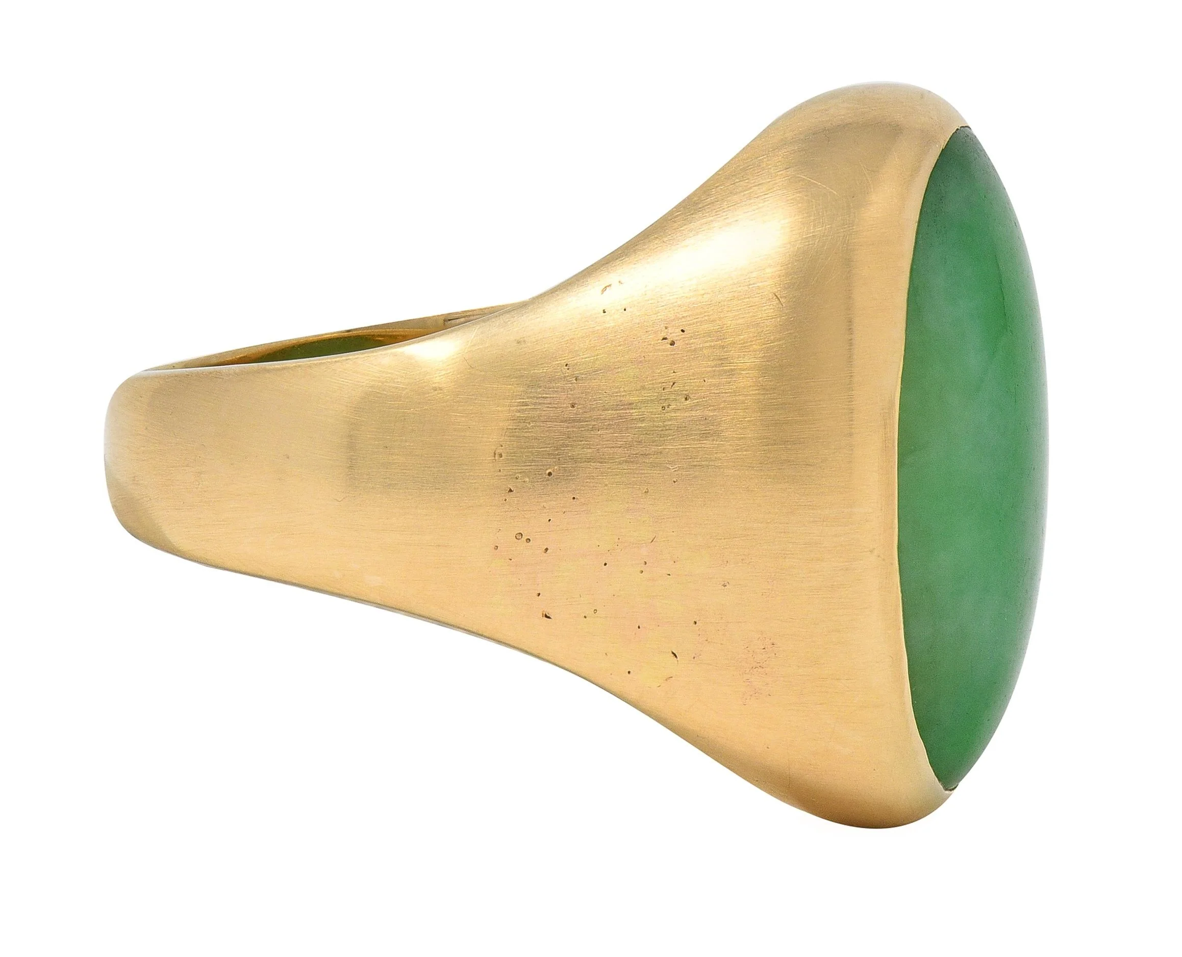 Early Art Deco Jade 14 Karat Yellow Gold Antique Signet Ring - Image 2