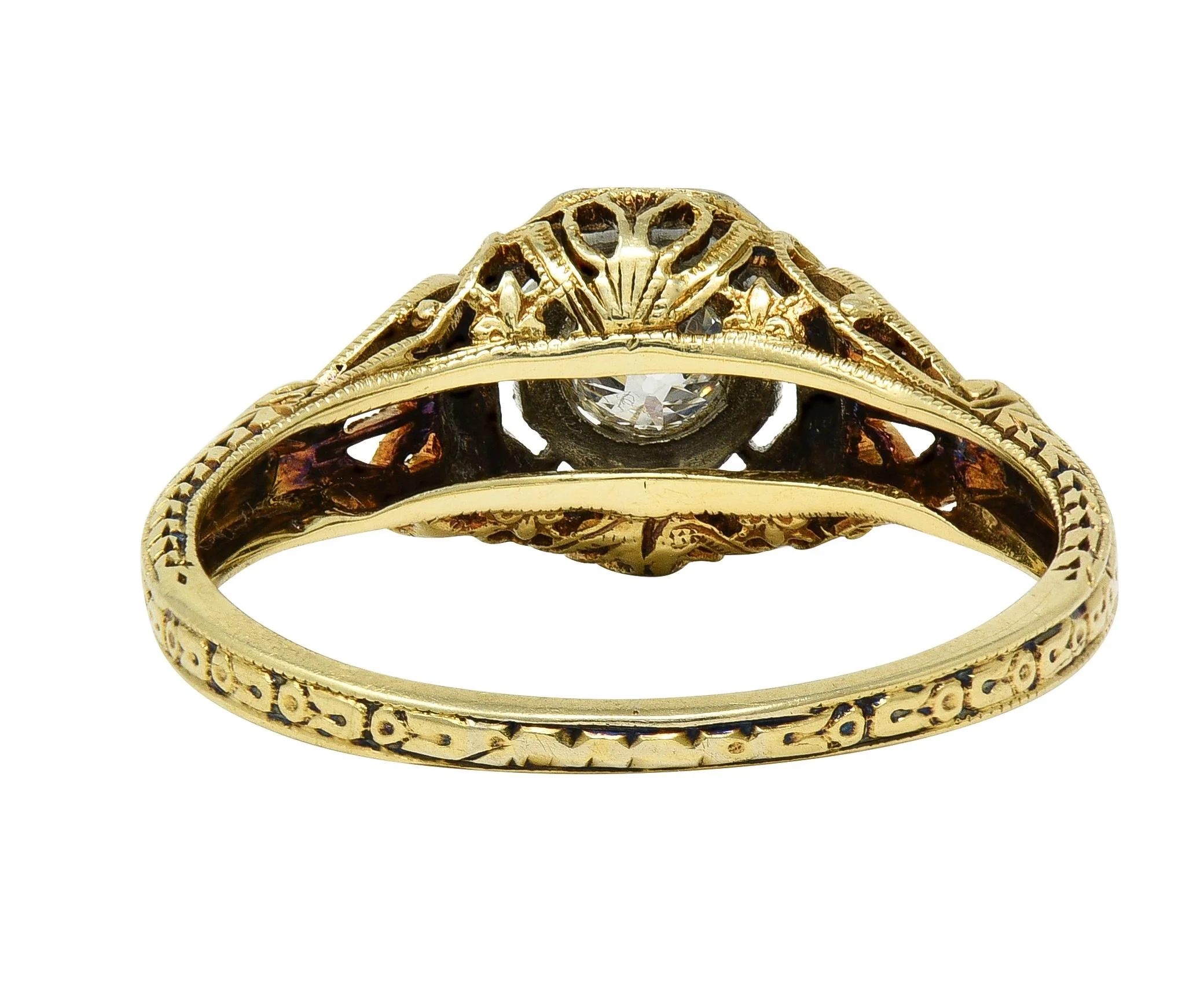Early Art Deco Old European Cut Diamond 18 Karat Two-Tone Gold Antique Heart Engagement Ring - Image 3