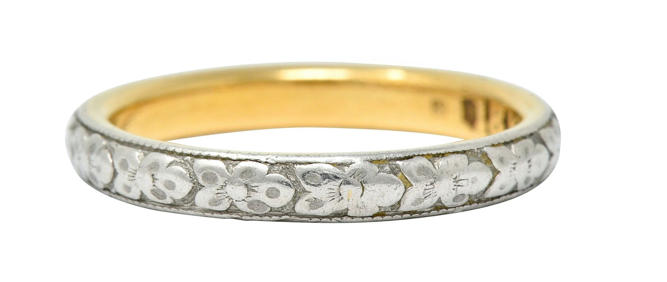 Early Art Deco Platinum-Topped 18 Karat Two-Tone Gold Floral Band Ring - Image 2