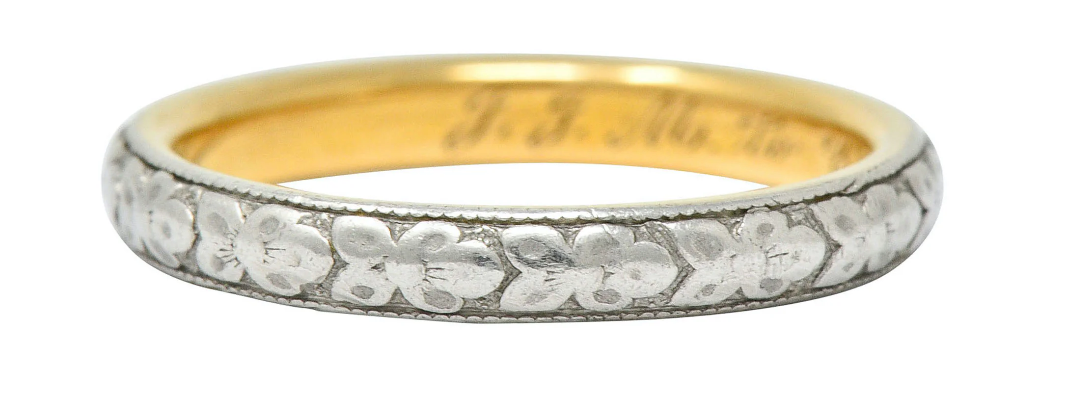 Early Art Deco Platinum-Topped 18 Karat Two-Tone Gold Floral Band Ring - Image 3