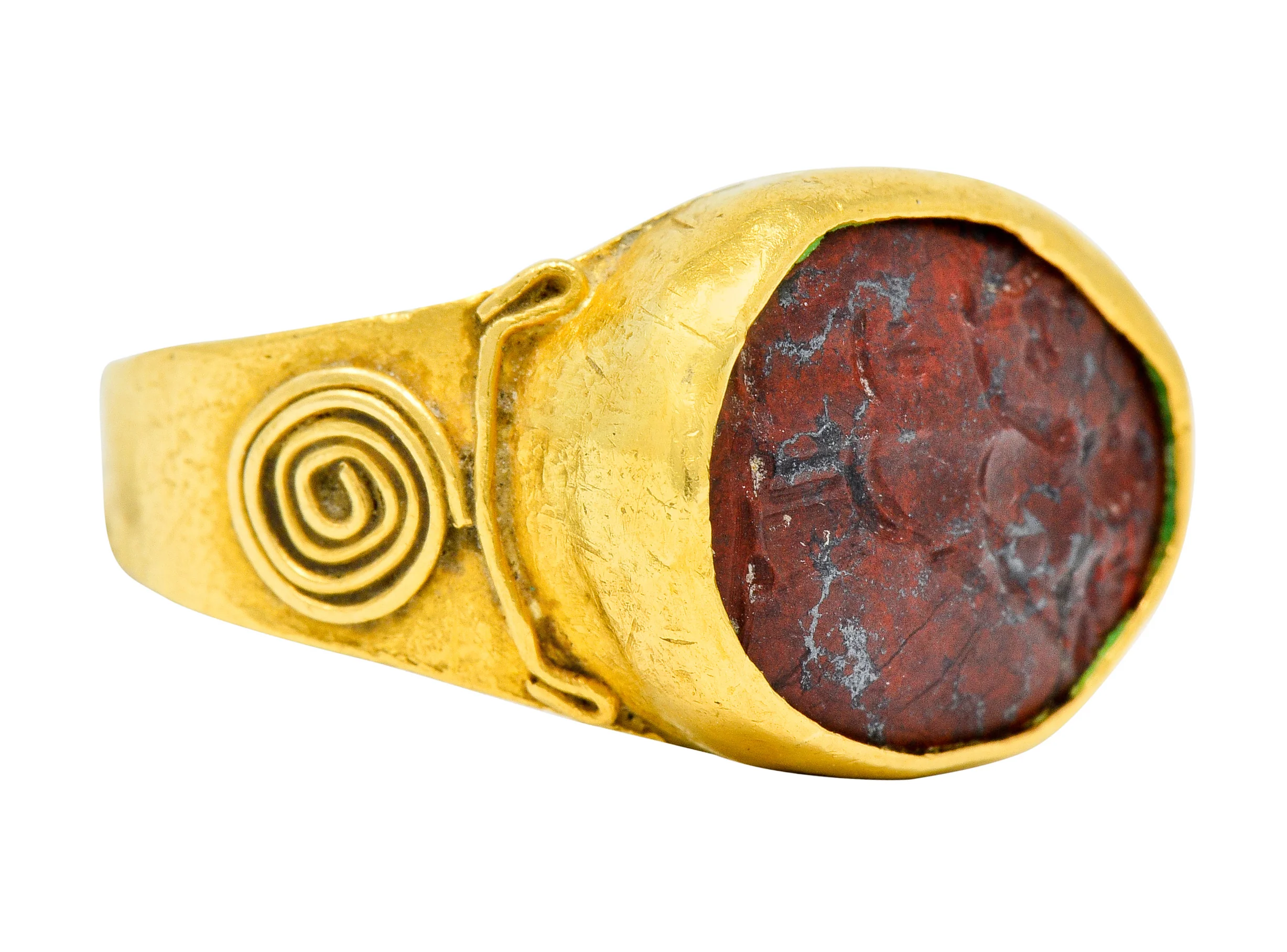Early Jasper Intaglio 18 Karat Gold Unisex Signet Ring - Image 2