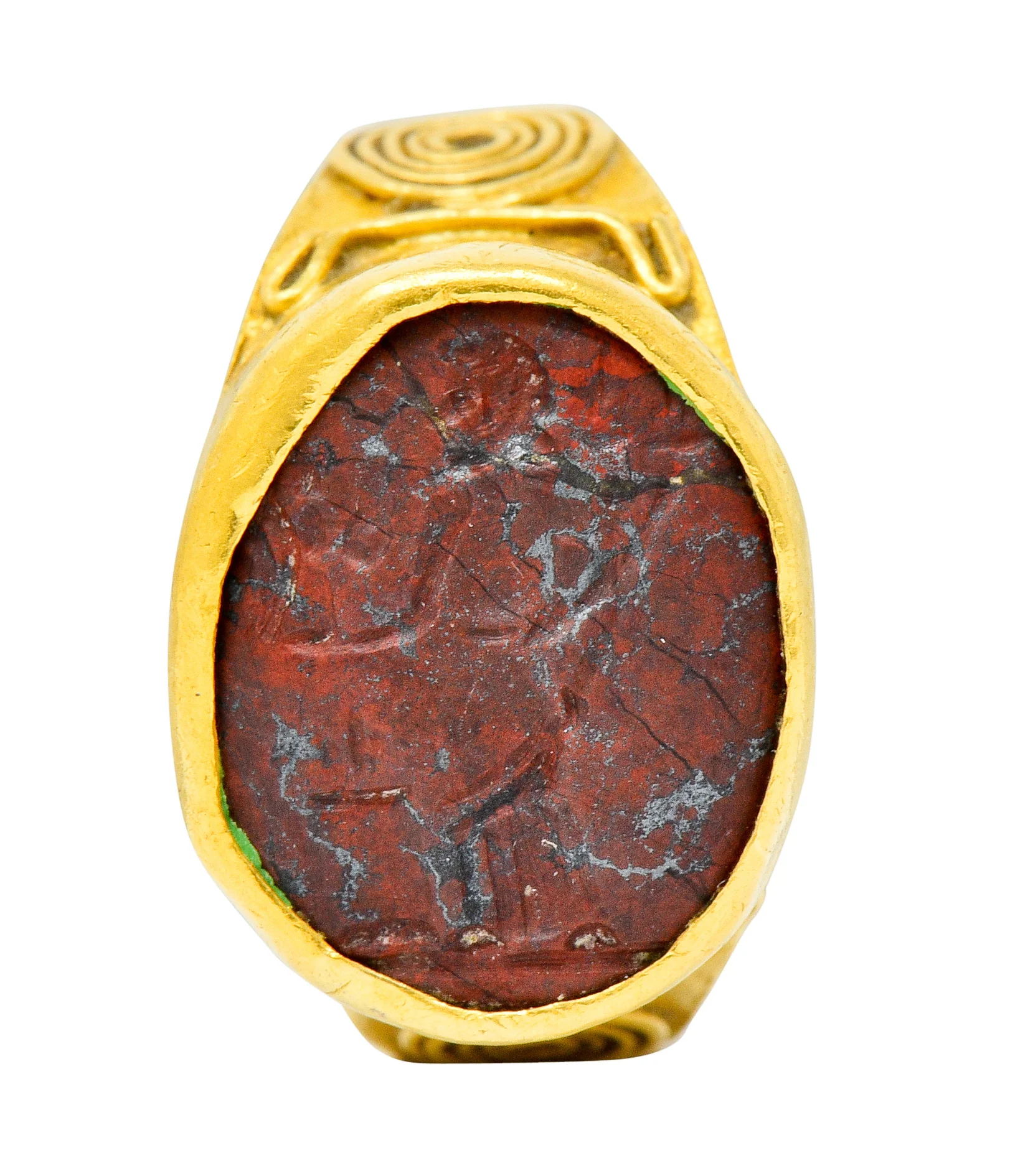 Early Jasper Intaglio 18 Karat Gold Unisex Signet Ring - Image 7