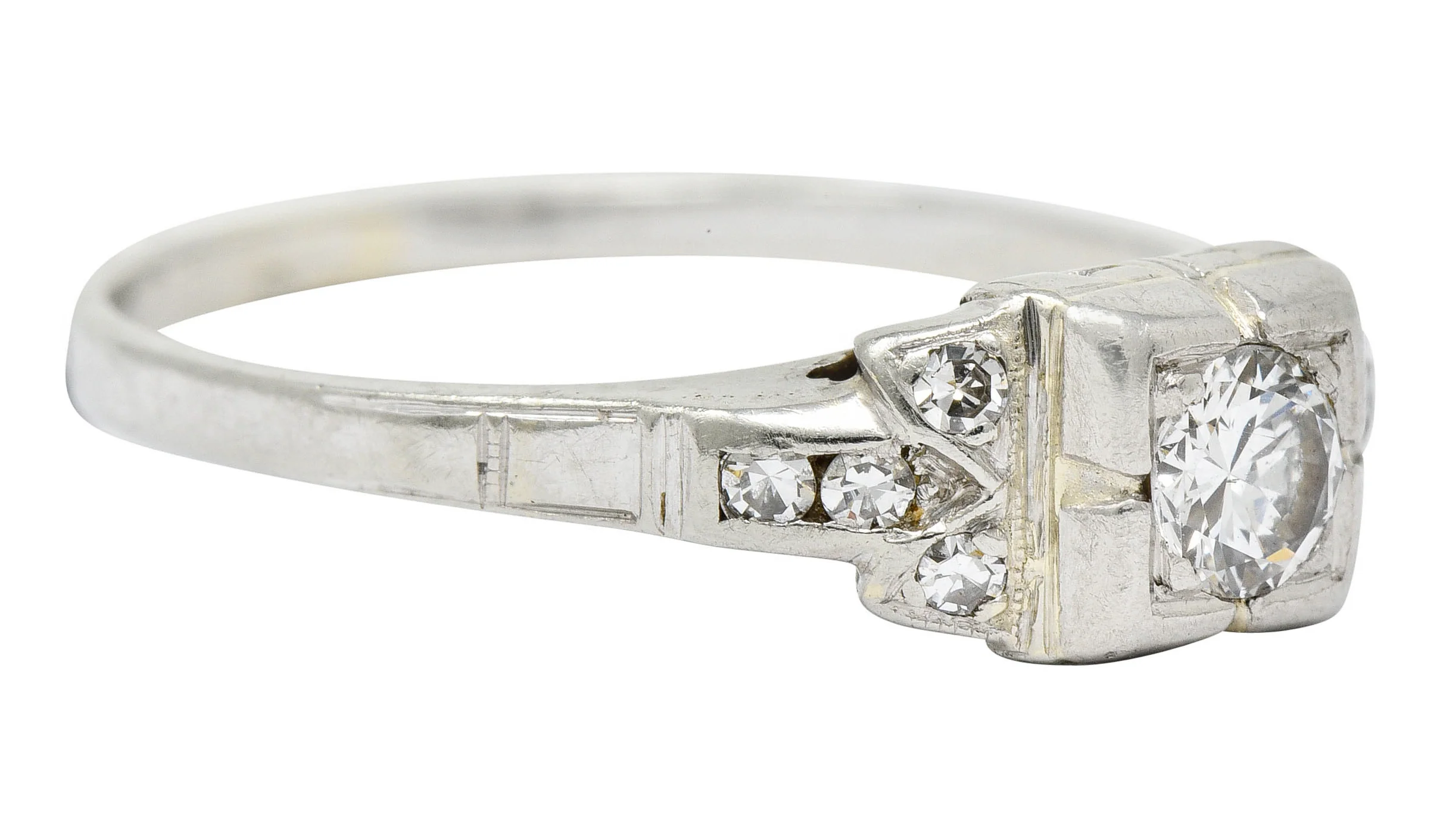 Early Retro 0.35 CTW Diamond Platinum Square Form Engagement Ring - Image 2