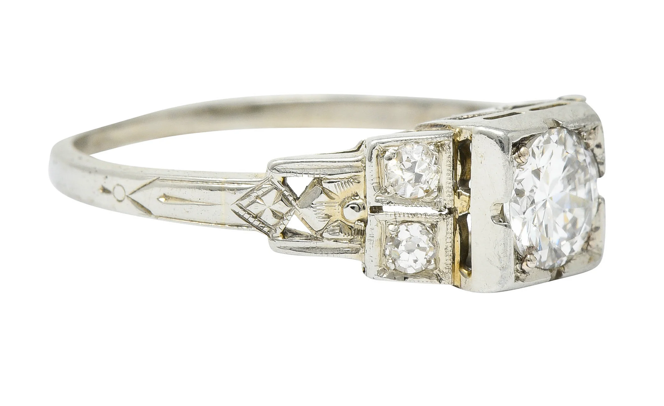 Early Retro 0.65 CTW Diamond 18 Karat White Gold Engagement Ring - Image 2