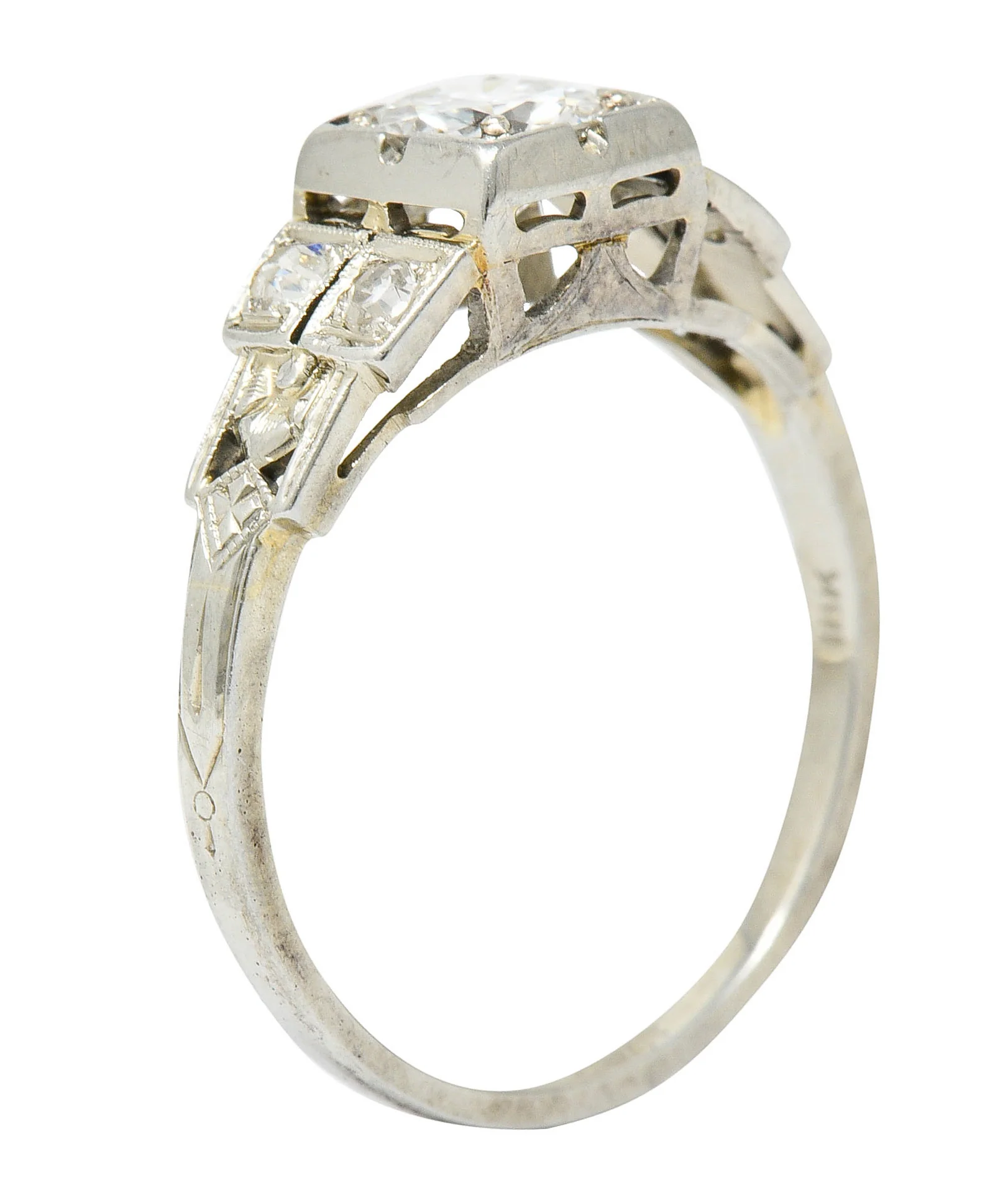 Early Retro 0.65 CTW Diamond 18 Karat White Gold Engagement Ring - Image 7