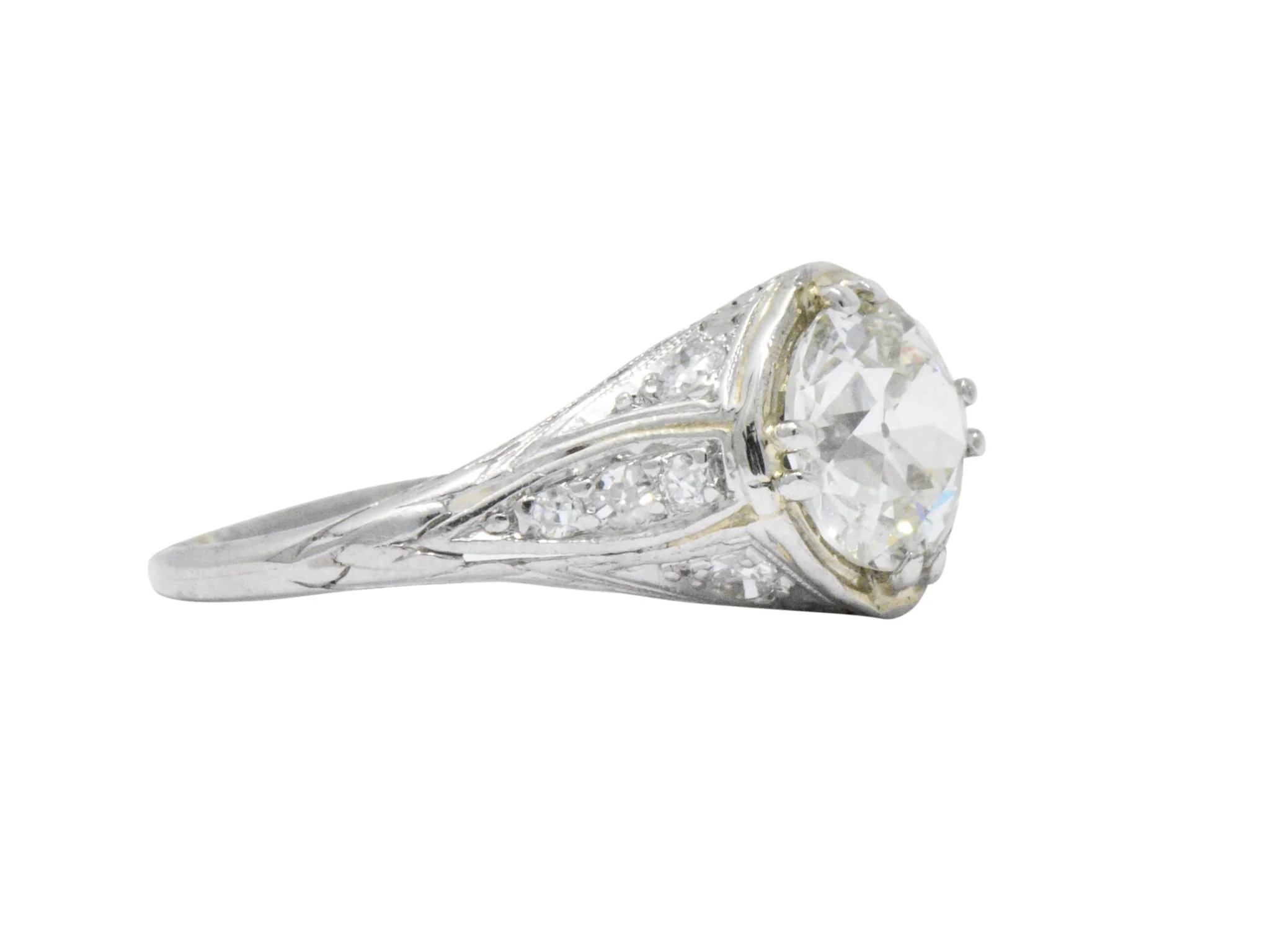 Early Retro 1.76 CTW Old European Diamond Platinum Engagement Ring GIA - Image 4