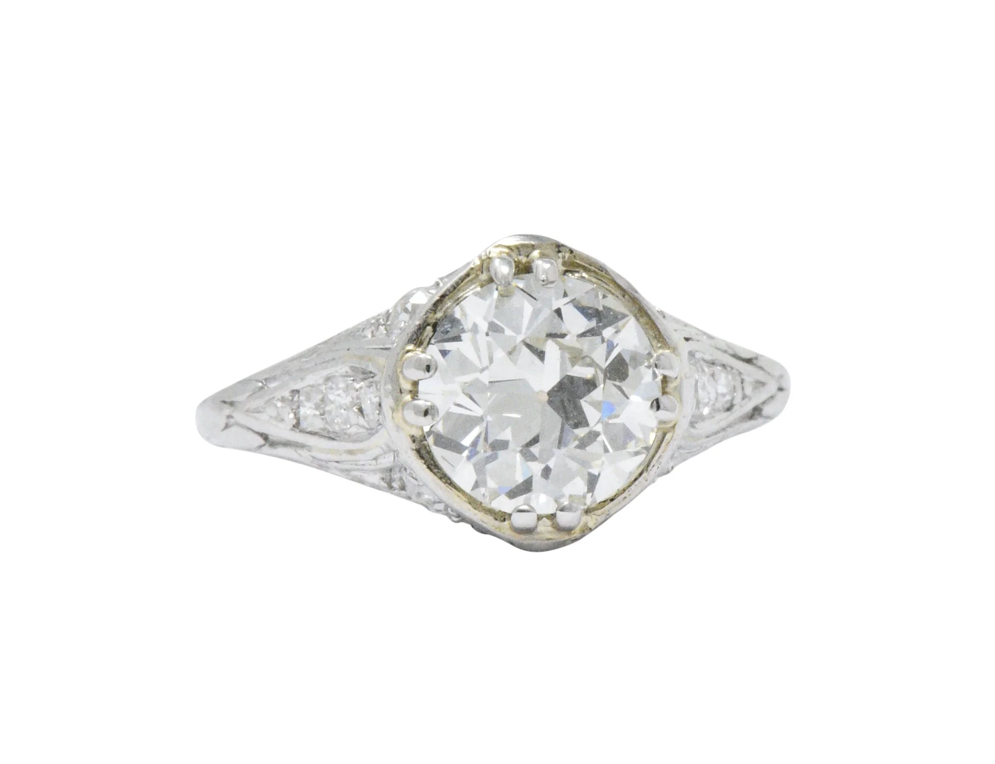 Early Retro 1.76 CTW Old European Diamond Platinum Engagement Ring GIA - Image 5
