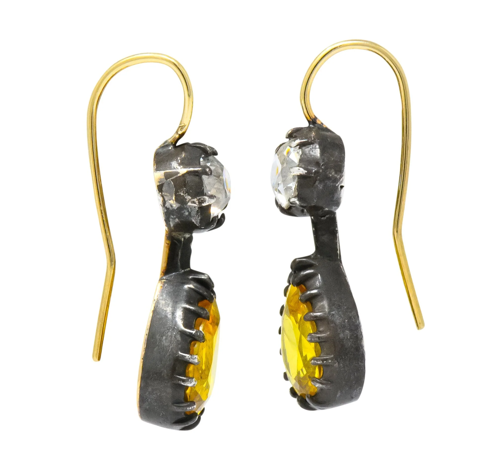 Early Victorian 1840's 5.30 CTW Sapphire Diamond Silver Gold Drop Earrings - Image 5