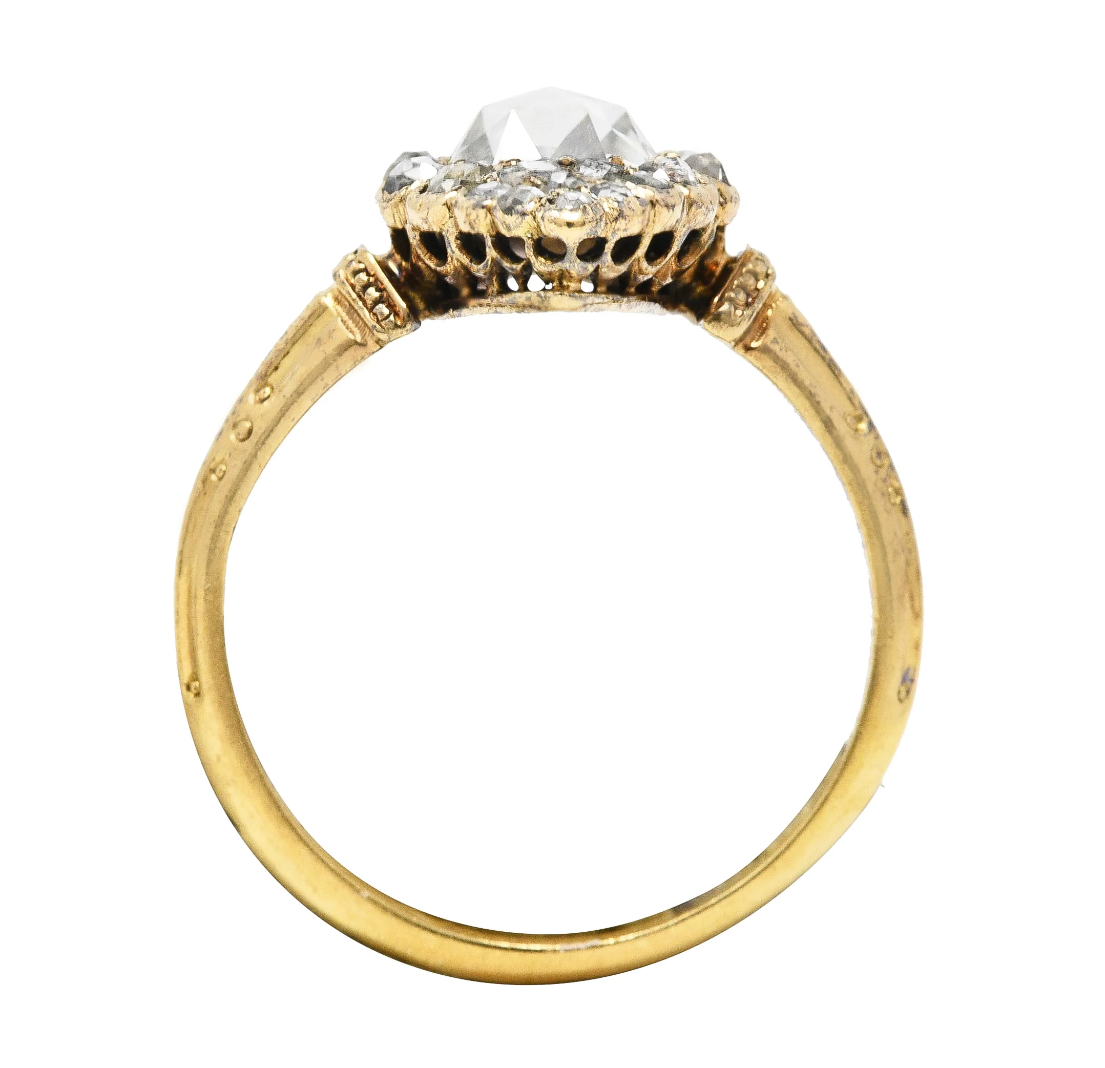 Early Victorian Rose Cut Diamond 18 Karat Yellow Gold Antique Navette Alternative Cluster Ring - Image 7