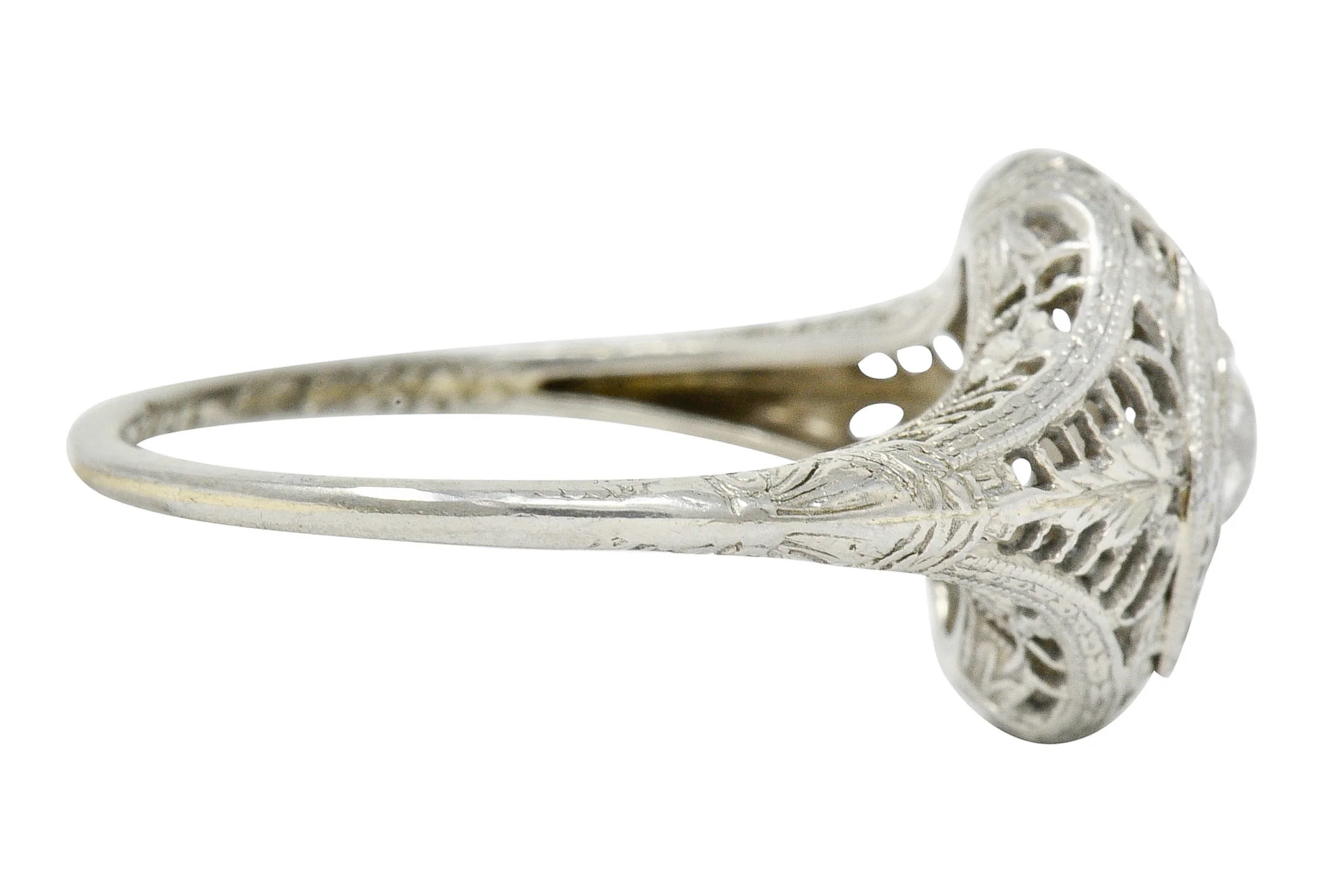 Edwardian 0.32 CTW Diamond 18 Karat White Gold Hexagonal Engagement Ring - Image 4