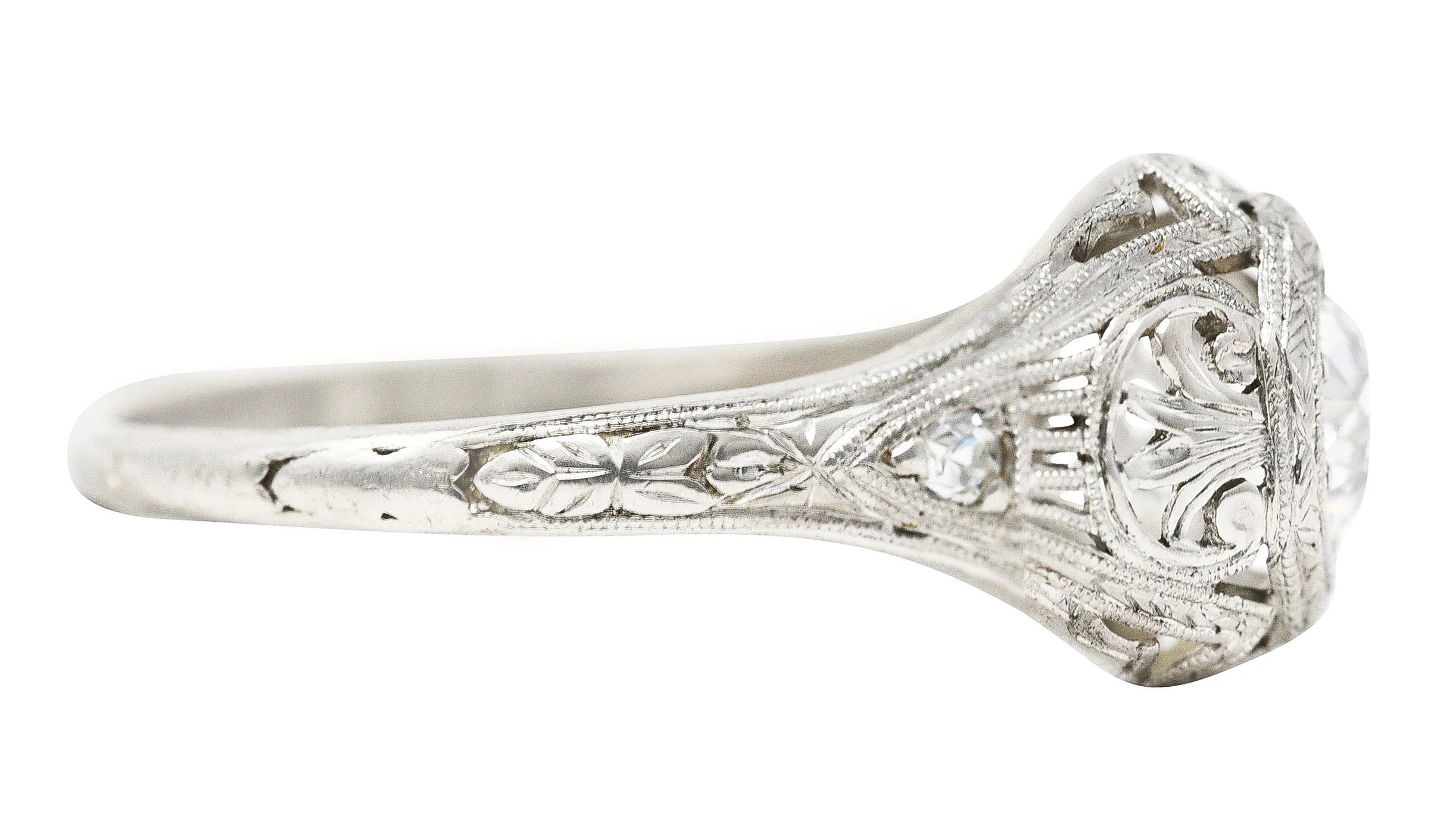 Edwardian 0.40 CTW Old European Cut Diamond Platinum Garland Foliate Antique Engagement Ring - Image 3