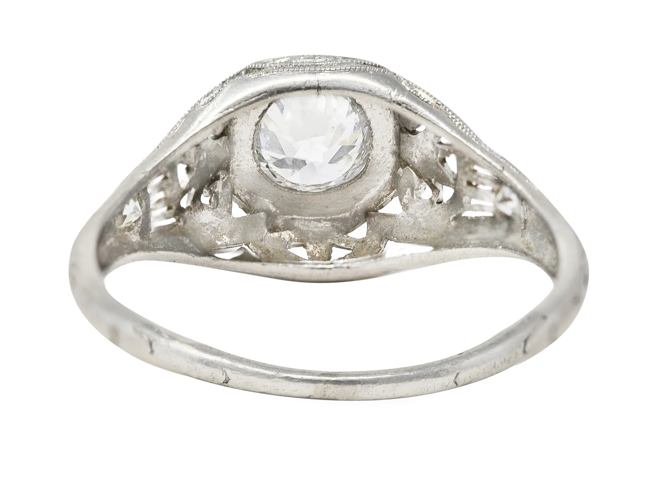 Edwardian 0.40 CTW Old European Cut Diamond Platinum Garland Foliate Antique Engagement Ring - Image 4