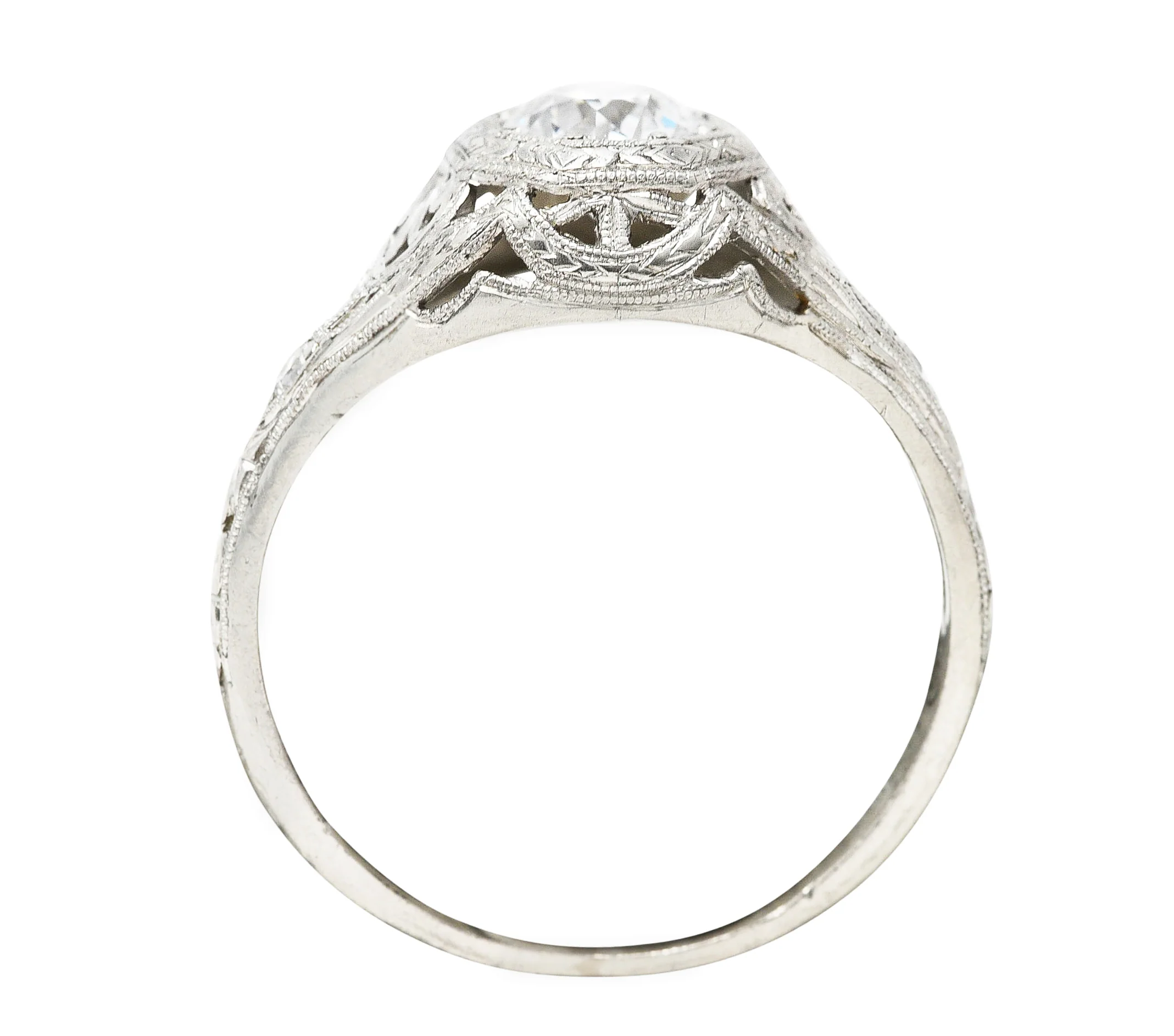 Edwardian 0.40 CTW Old European Cut Diamond Platinum Garland Foliate Antique Engagement Ring - Image 7