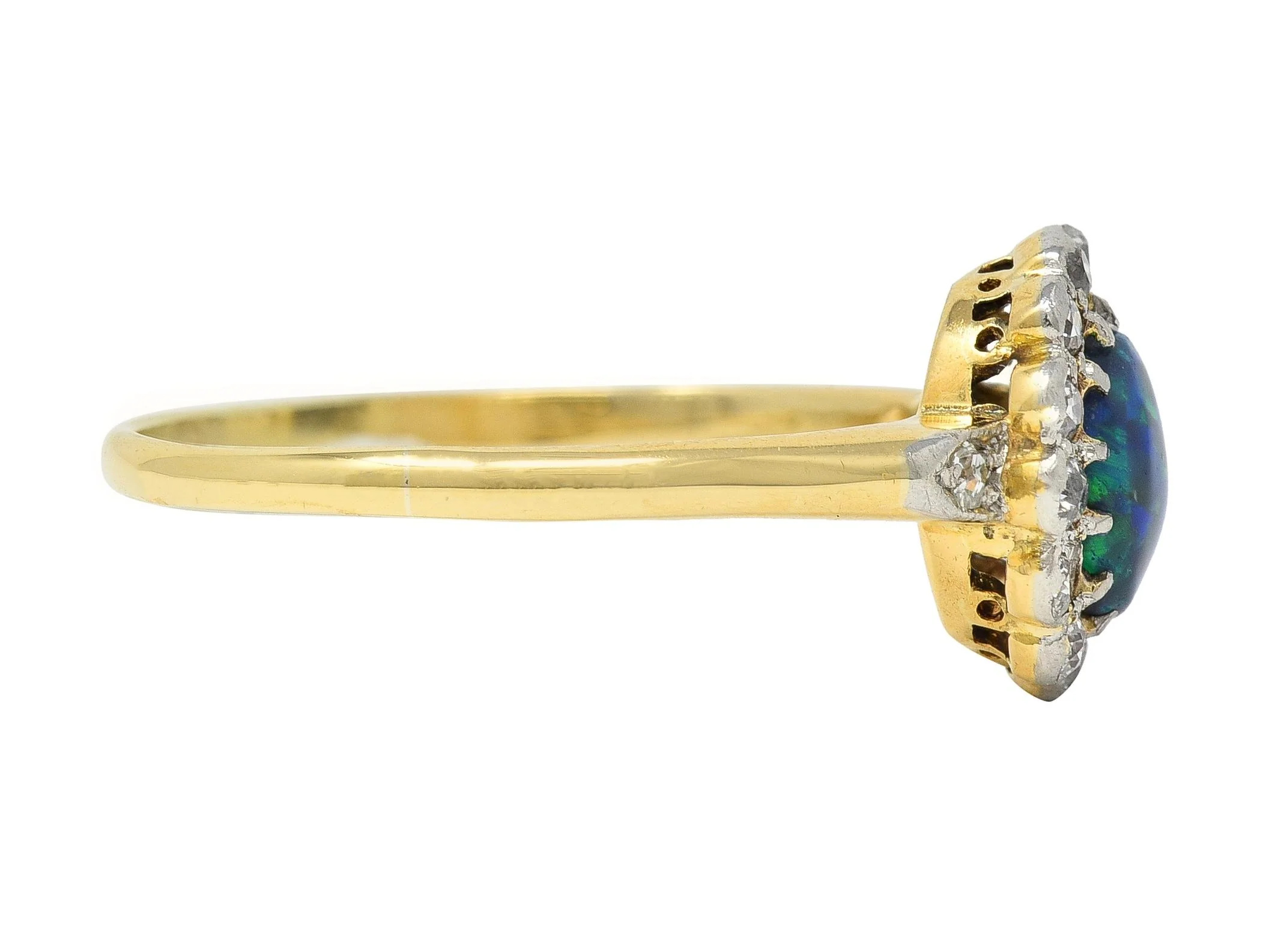 Edwardian 0.42 CTW Opal Diamond Platinum 18 Karat Yellow Gold Antique Halo Ring - Image 3