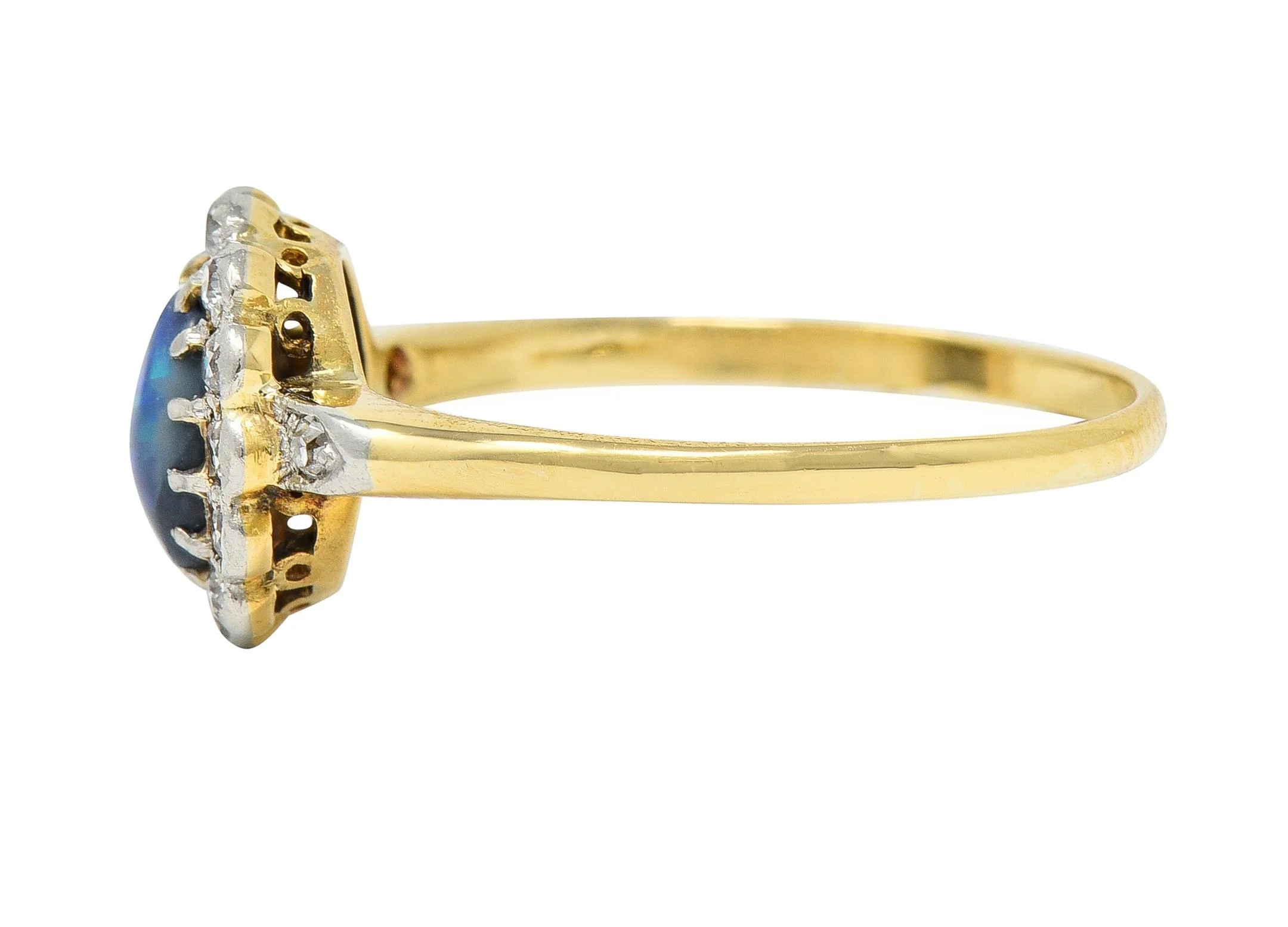 Edwardian 0.42 CTW Opal Diamond Platinum 18 Karat Yellow Gold Antique Halo Ring - Image 5
