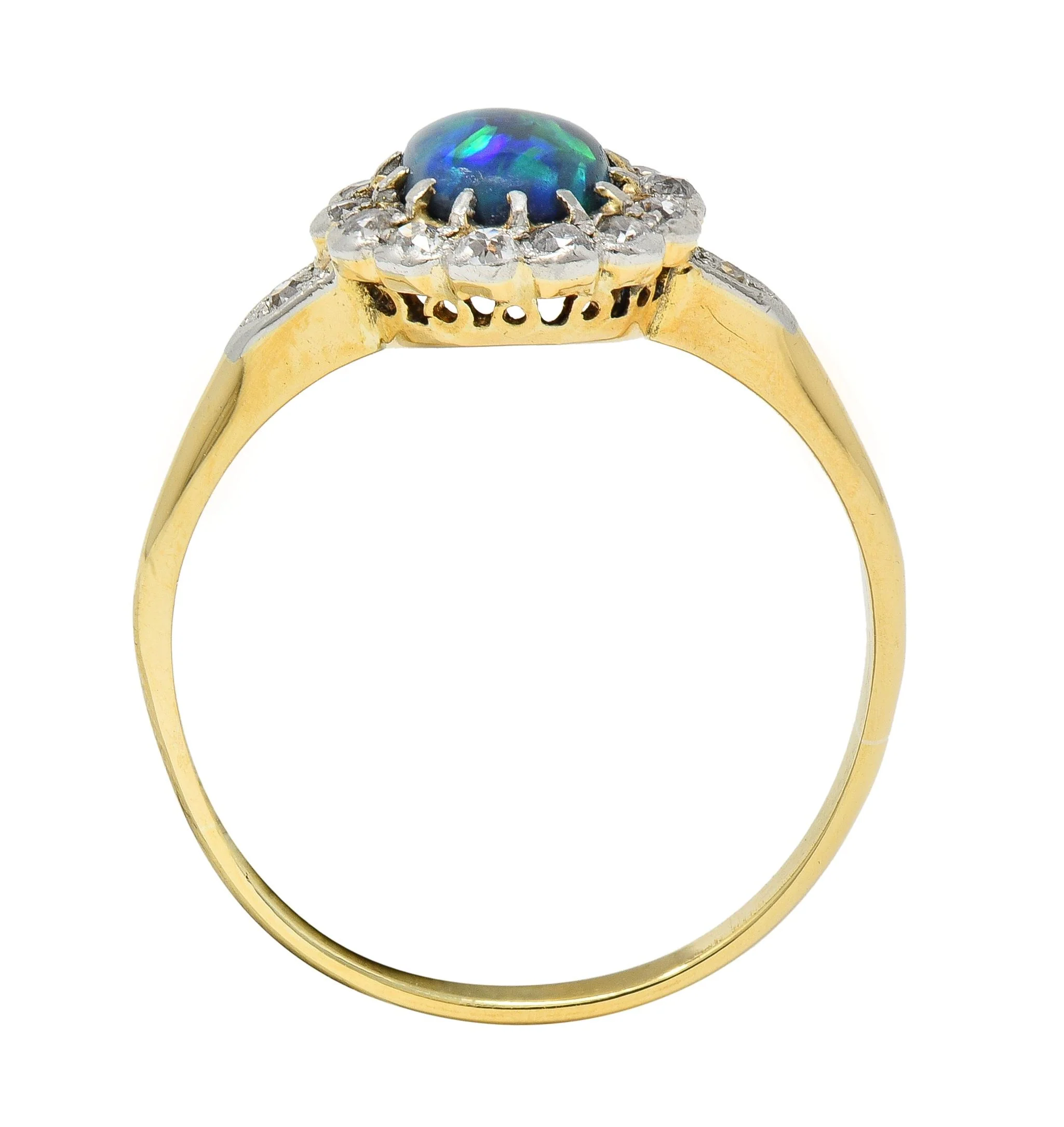 Edwardian 0.42 CTW Opal Diamond Platinum 18 Karat Yellow Gold Antique Halo Ring - Image 9