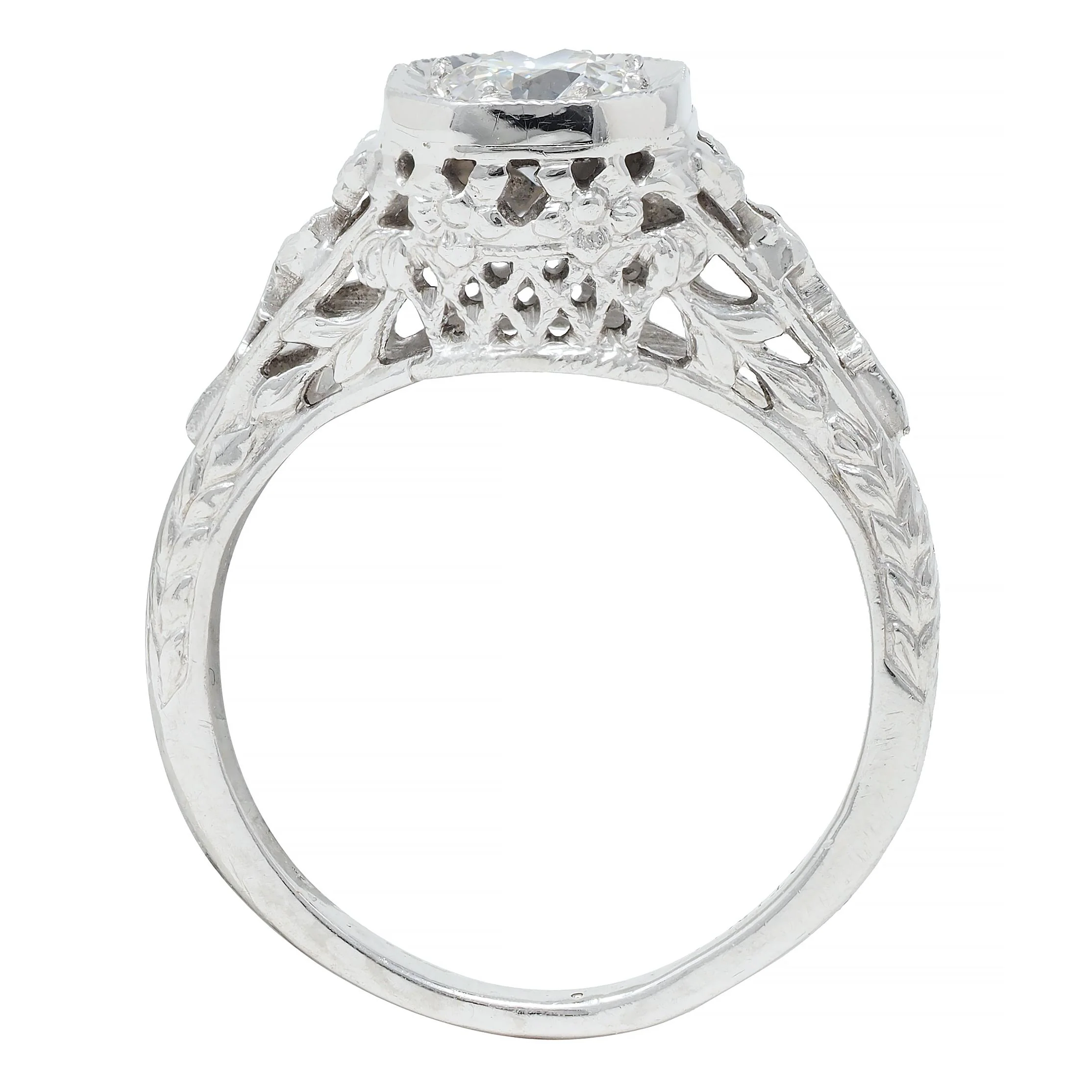 Edwardian 0.45 CTW Old European Diamond Platinum Bow Basket Antique Engagement Ring - Image 10