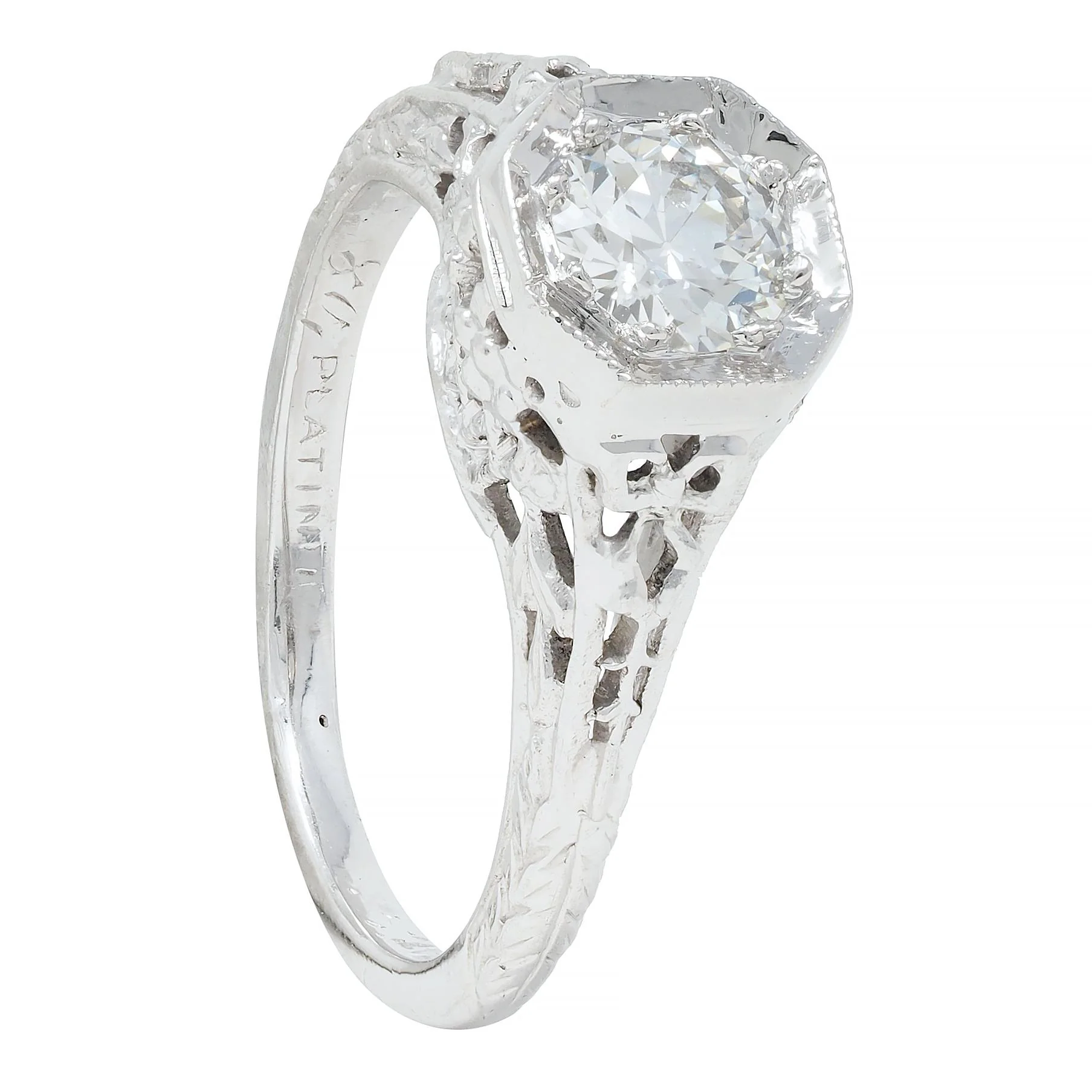 Edwardian 0.45 CTW Old European Diamond Platinum Bow Basket Antique Engagement Ring - Image 11