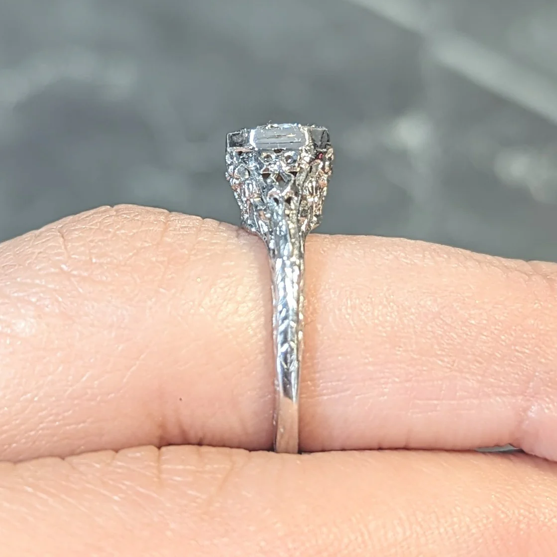 Edwardian 0.45 CTW Old European Diamond Platinum Bow Basket Antique Engagement Ring - Image 15