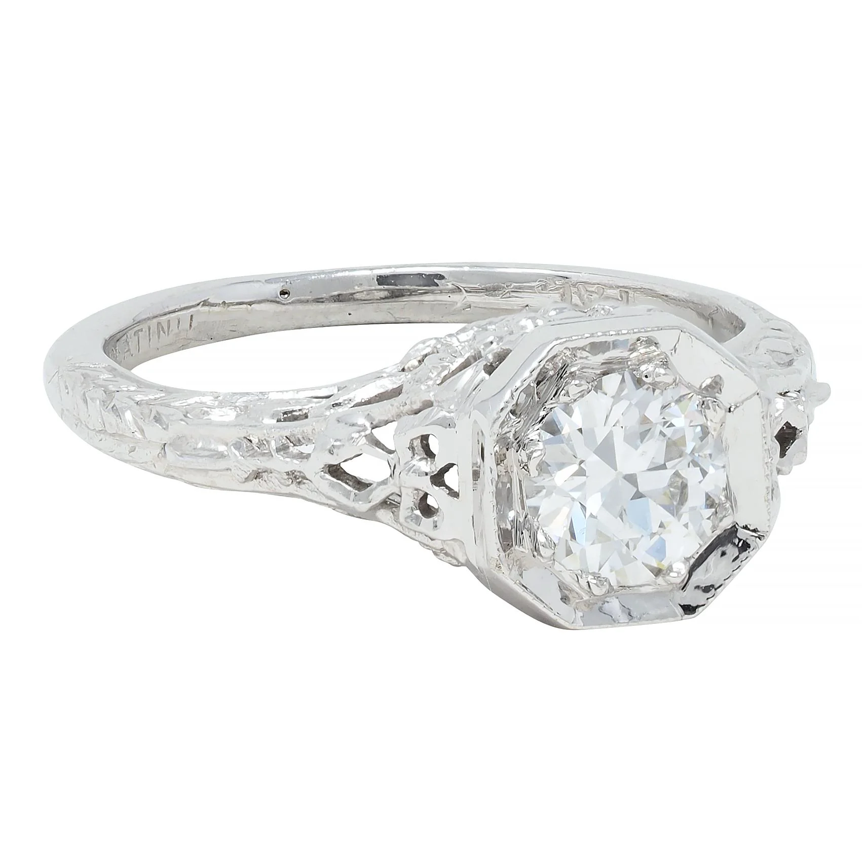 Edwardian 0.45 CTW Old European Diamond Platinum Bow Basket Antique Engagement Ring - Image 3