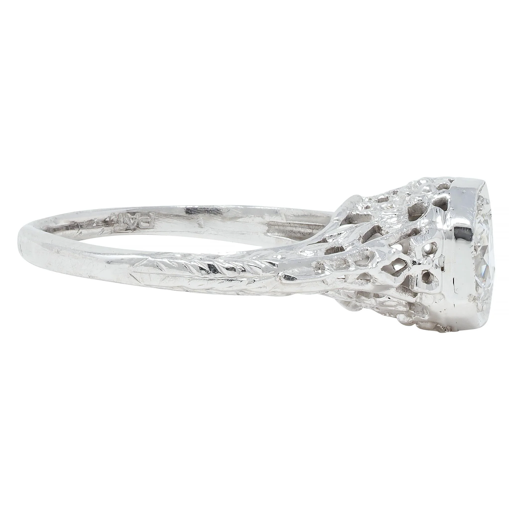 Edwardian 0.45 CTW Old European Diamond Platinum Bow Basket Antique Engagement Ring - Image 4